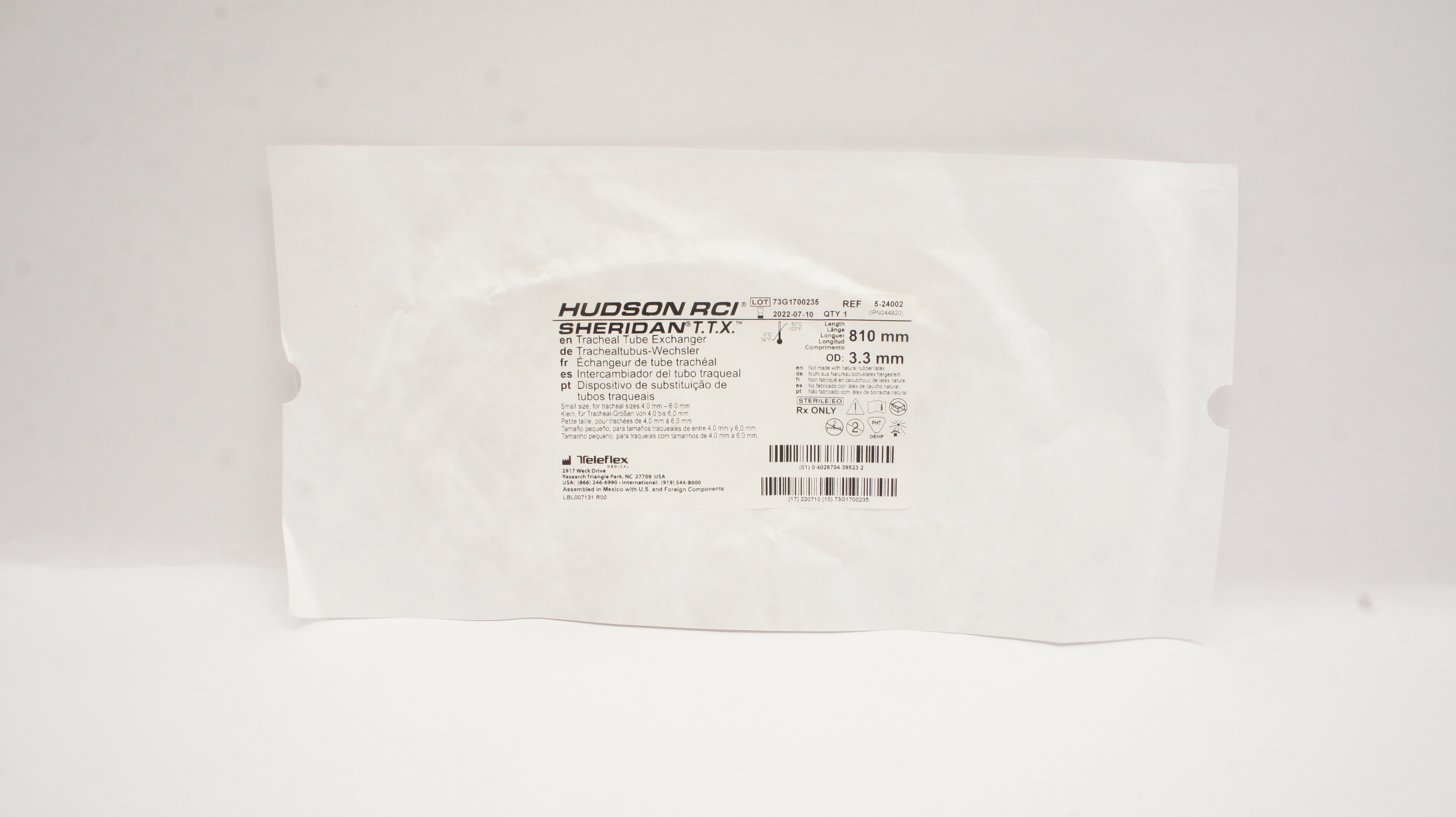 Teleflex 5-24002 Hudson RCI Sheridan T.T.X.Tracheal Tube Exchanger L- 810mm (x)