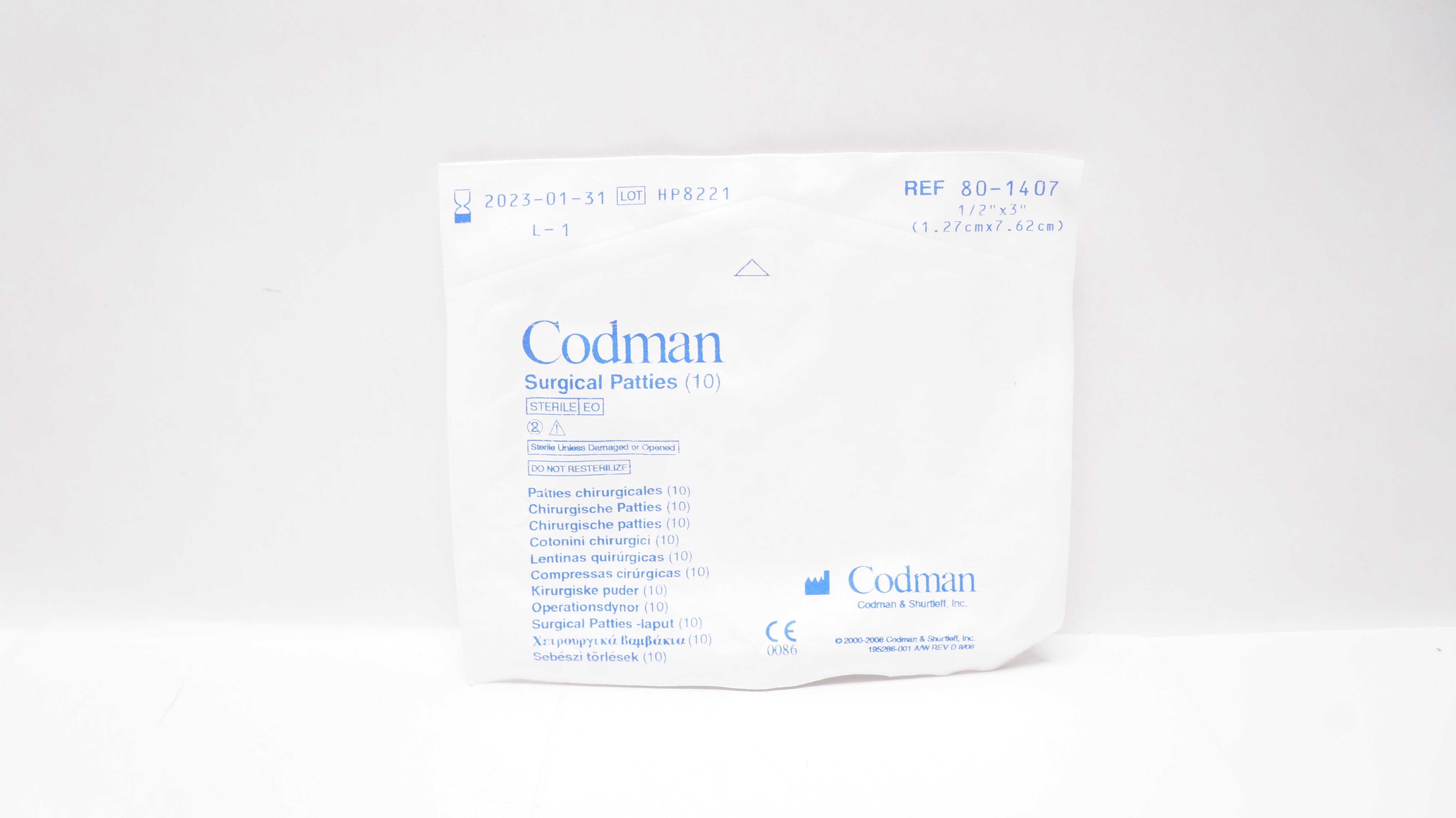 Codman 80-1407 Surgical Patties 1/2inch x 3inch (x) - Pack of 10
