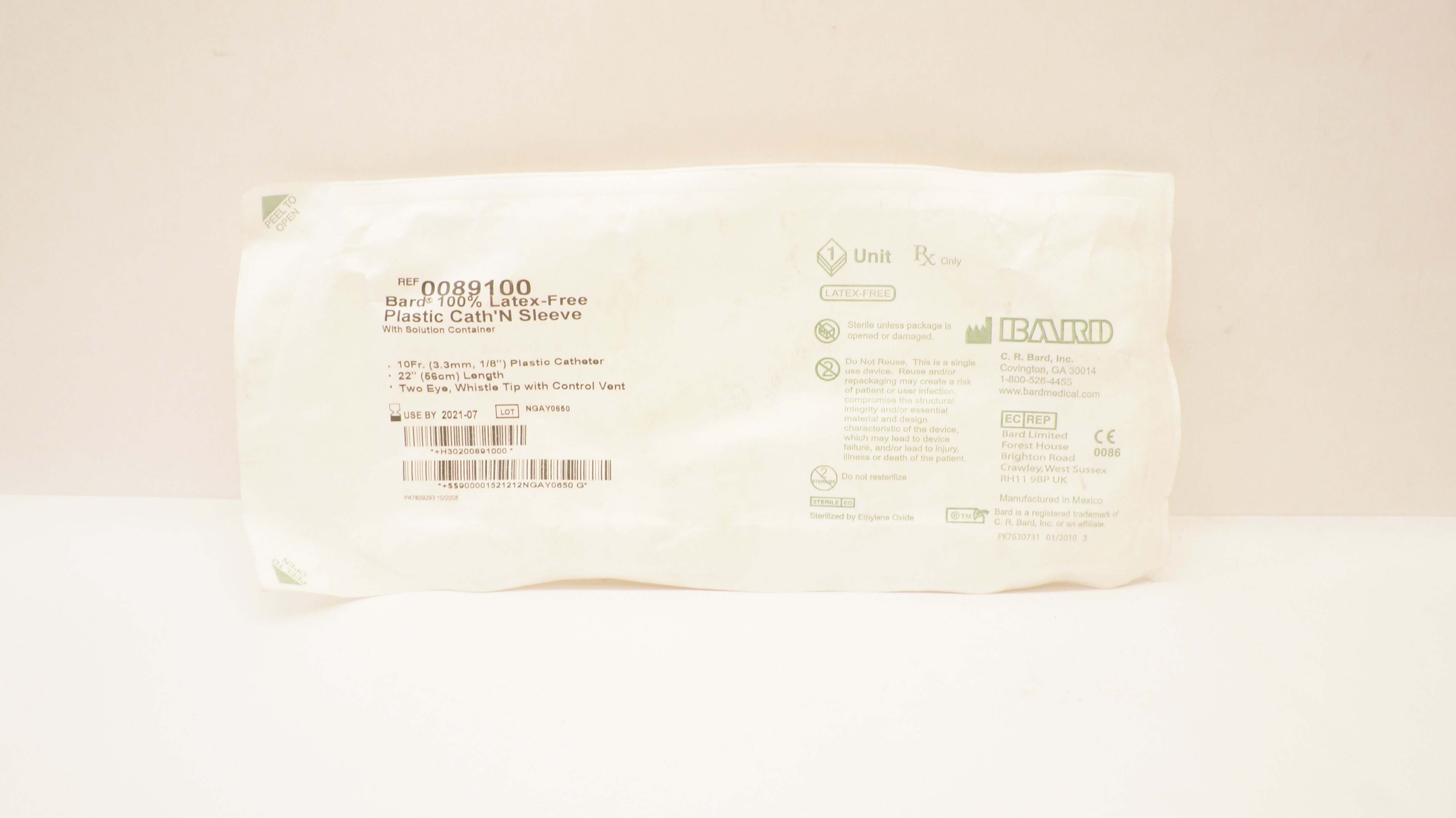 Bard 0089100 Plastic Cath'N Sleeve With Solution Container 10Fr x 22inch (x)