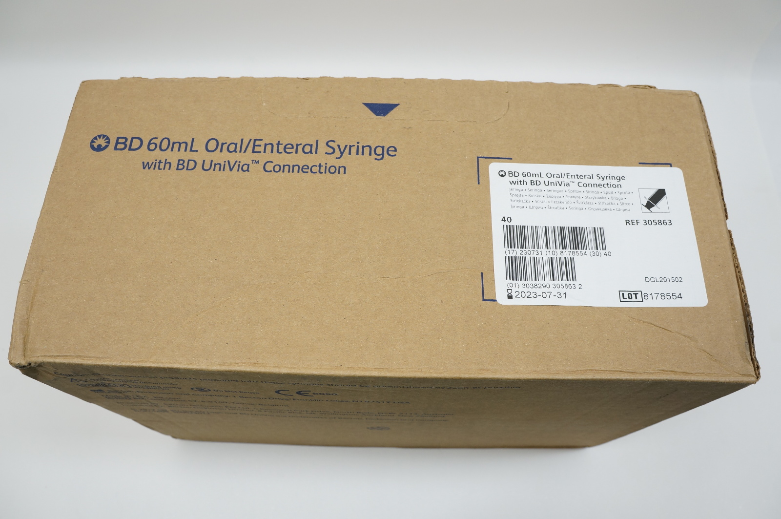BD 305863 Oral/Enteral Syringe with UniVia Connection 60mL - Box of 40