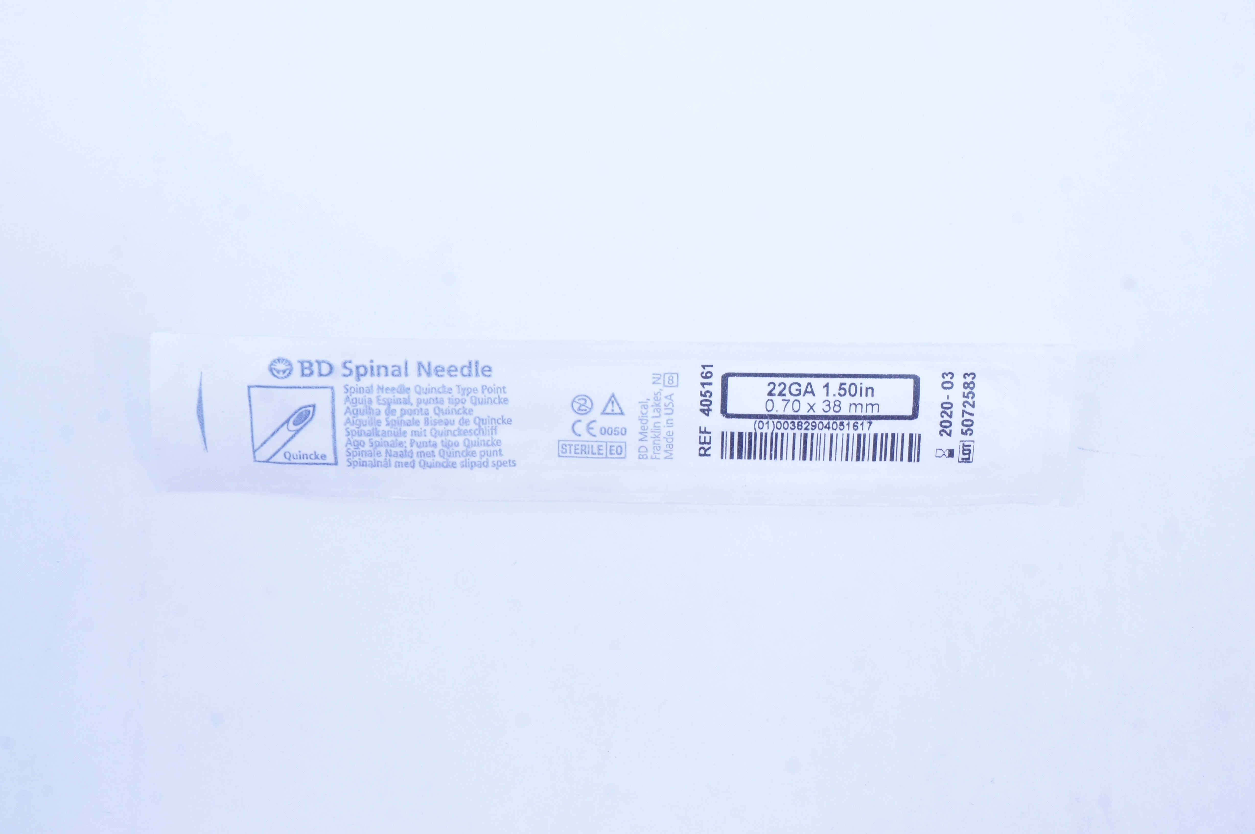 BD 405161 Spinal Ndle Quincke Type Point 22GA x 1.50 inch (x)