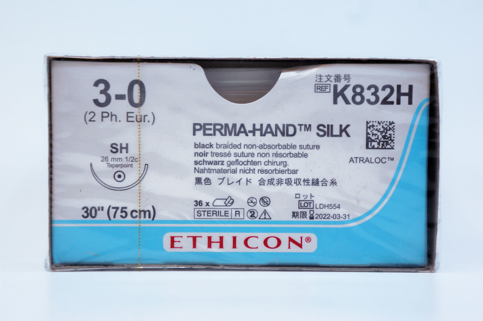 Ethicon K832H 3-0 PERMA-HAND SILK, SH, 26mm 1/2c, 30inch ~ Pack of 36