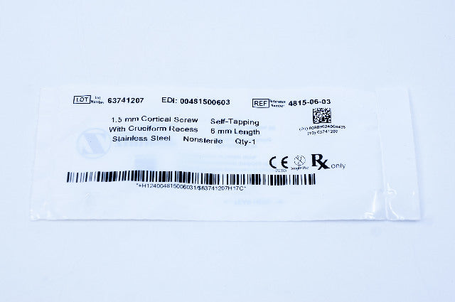 Zimmer 4815-06-03 1.5mm Cortical Screw, Self-Tapping, 6mm Length