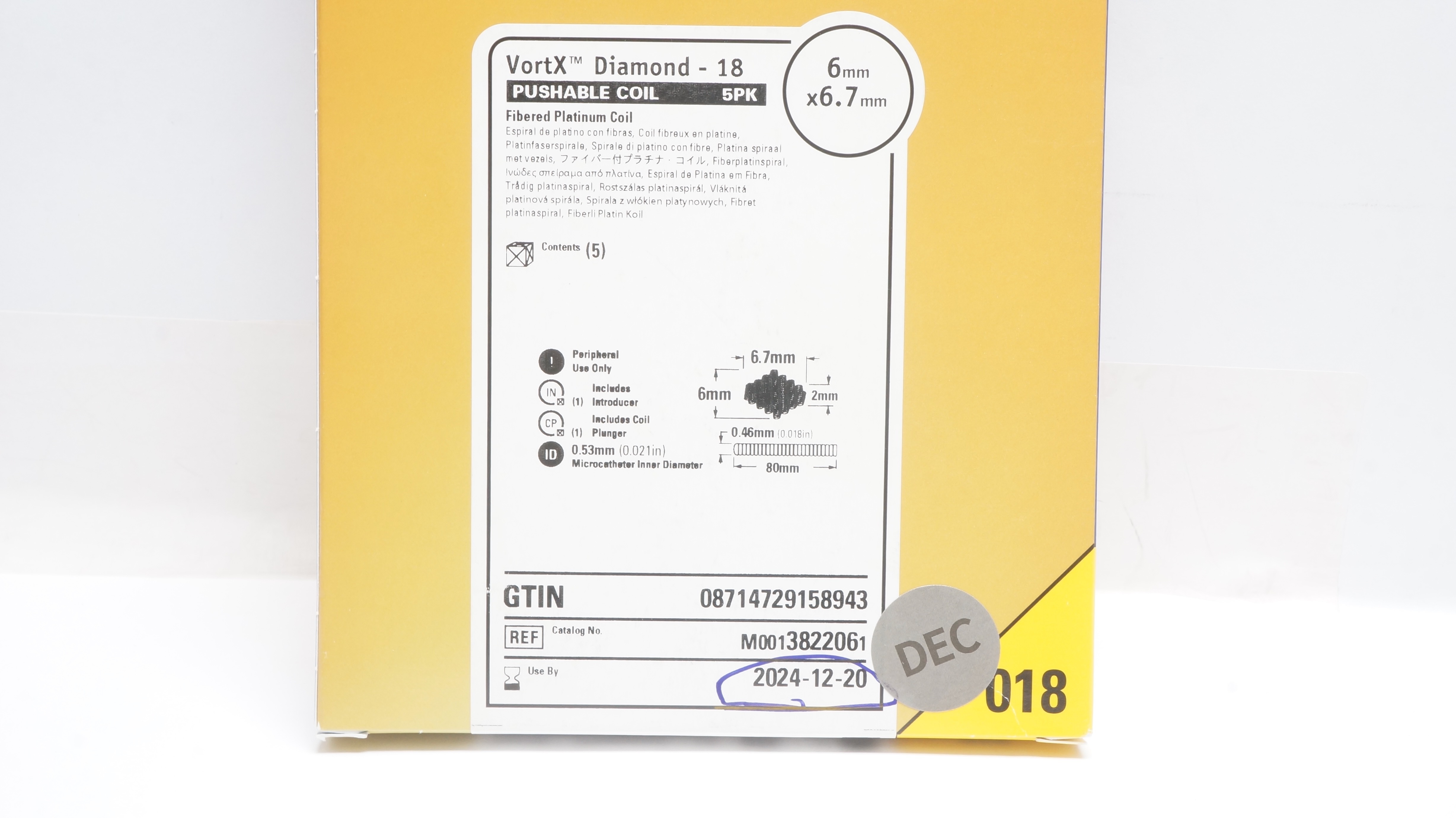 Boston Scientific M0013822061 VortX Fibered Platinum Coil 6mm x 6.7mm (x)