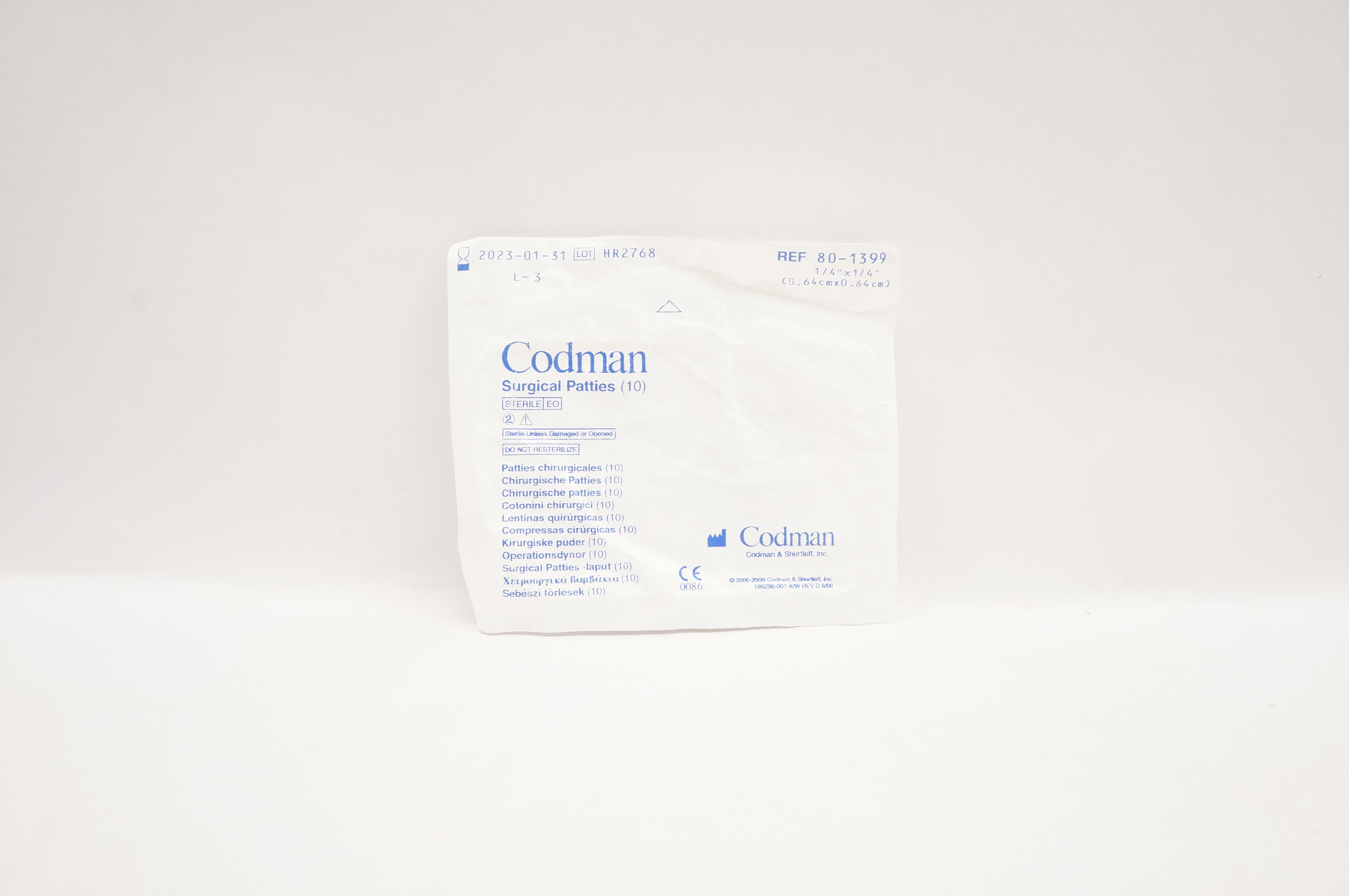 Codman 80-1399 Surgical Patties 1/4inch x 1/4inch - Pack of 10