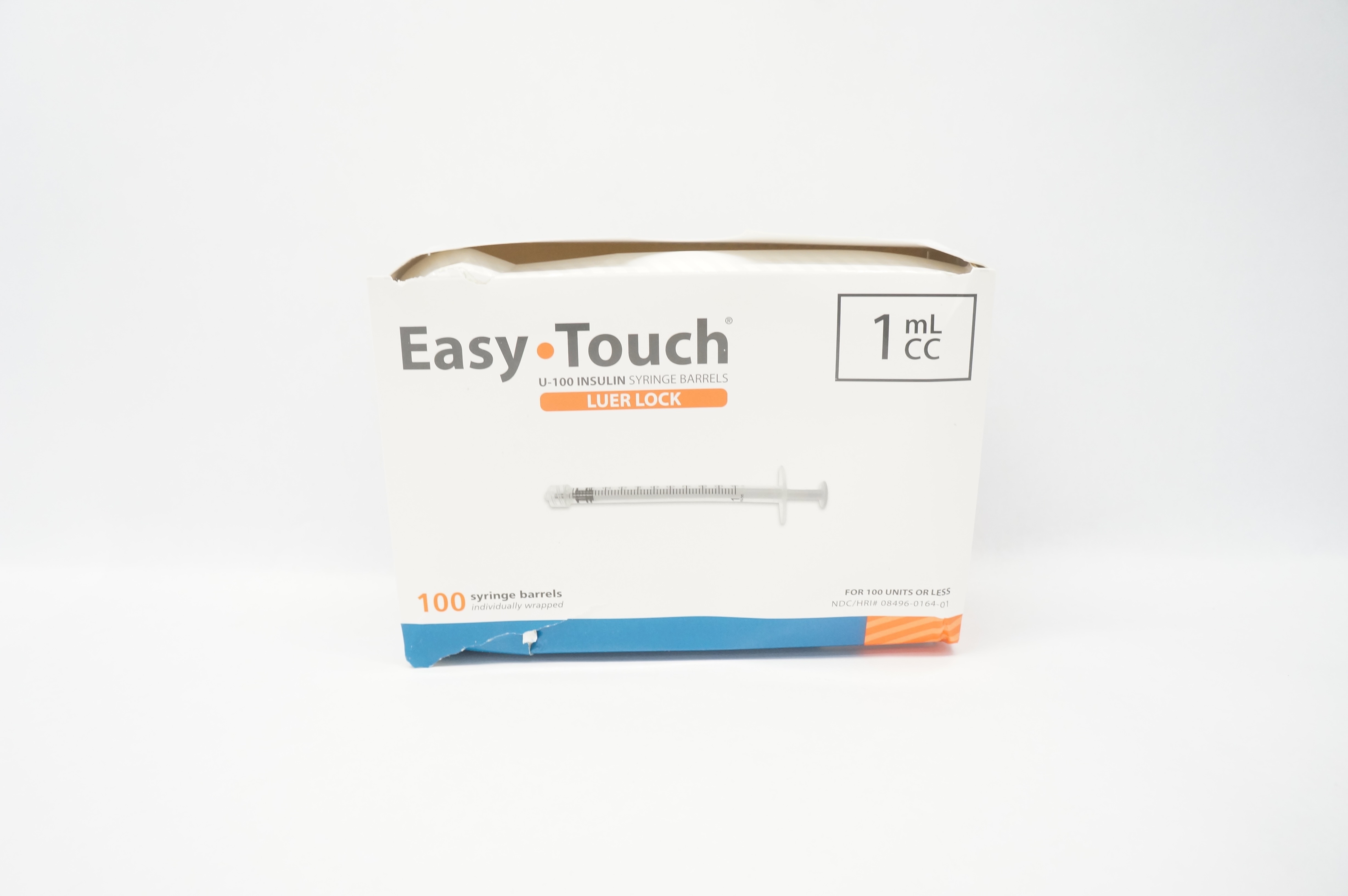 MHC Medical 802015 Easy-Touch Luer Lock Insulin Syringe Barrels 1mL - Box of 100