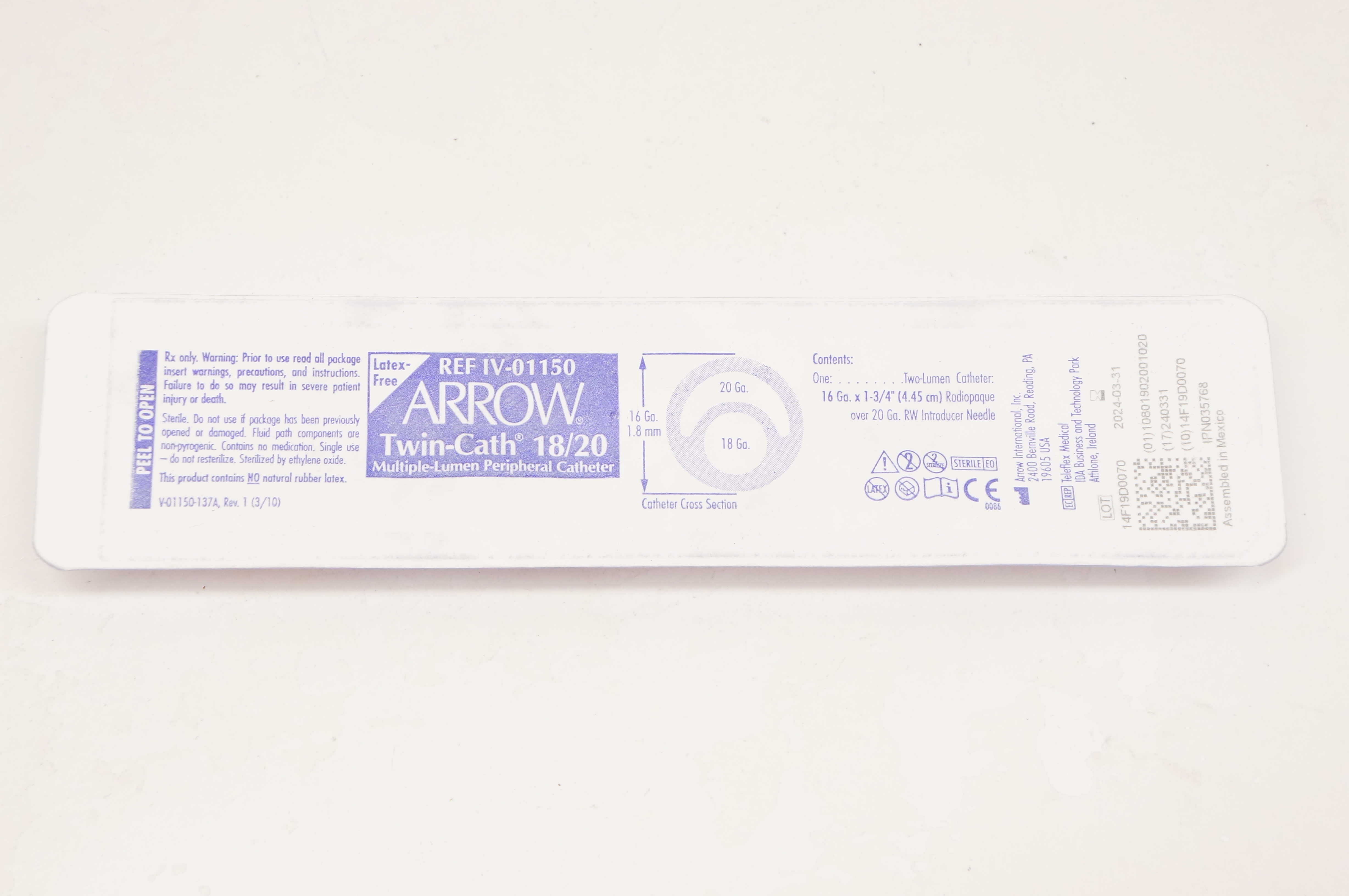 Arrow IV-01150 Twin-Cath 18/20 Multiple-Lumen Peripheral  Cath. 16Ga. x1-3/4inch