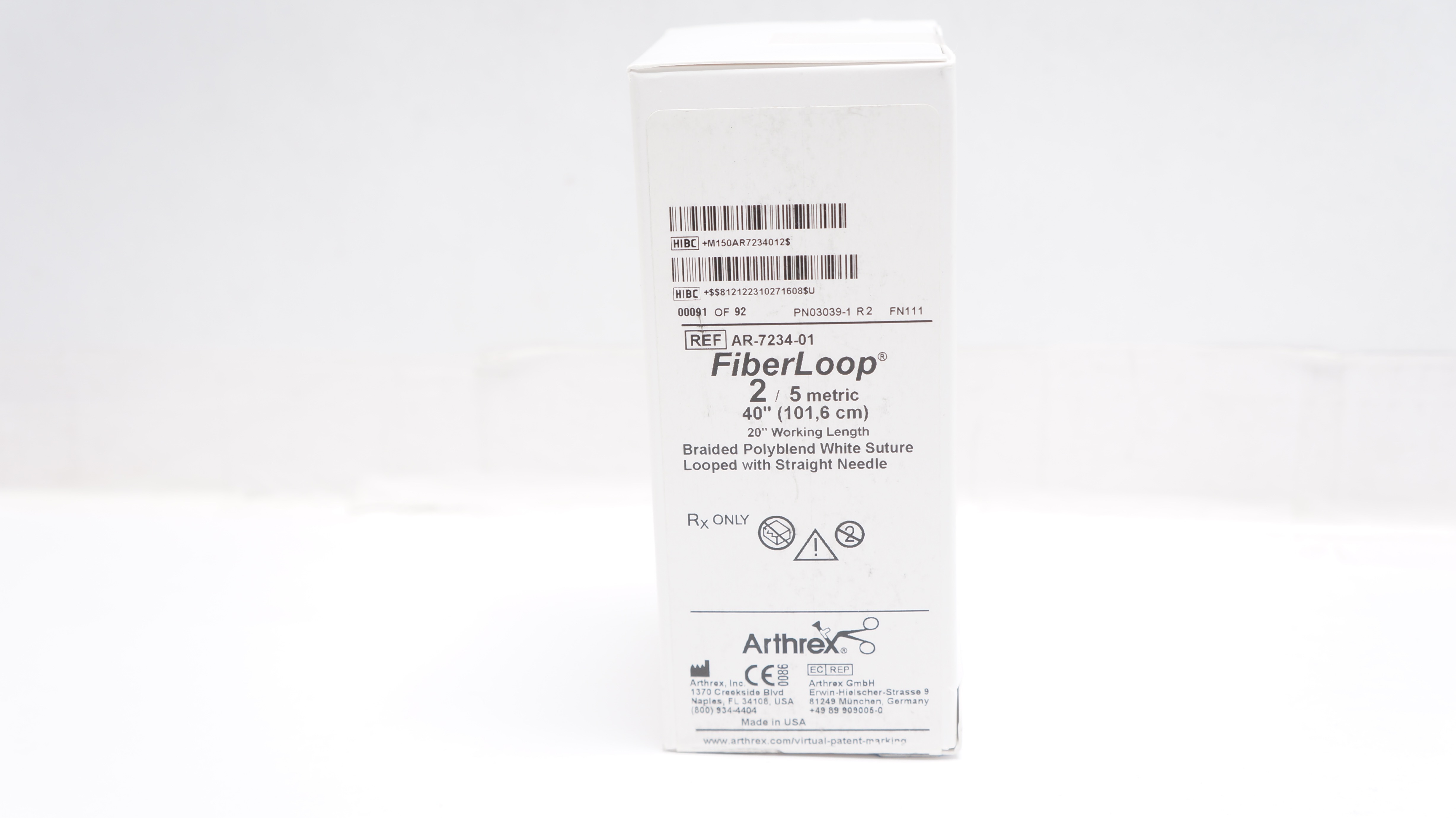 Arthrex AR-7234-01 2/5m Braided Polyblend White Stre. Looped W/Ndle(x)-Box of 12