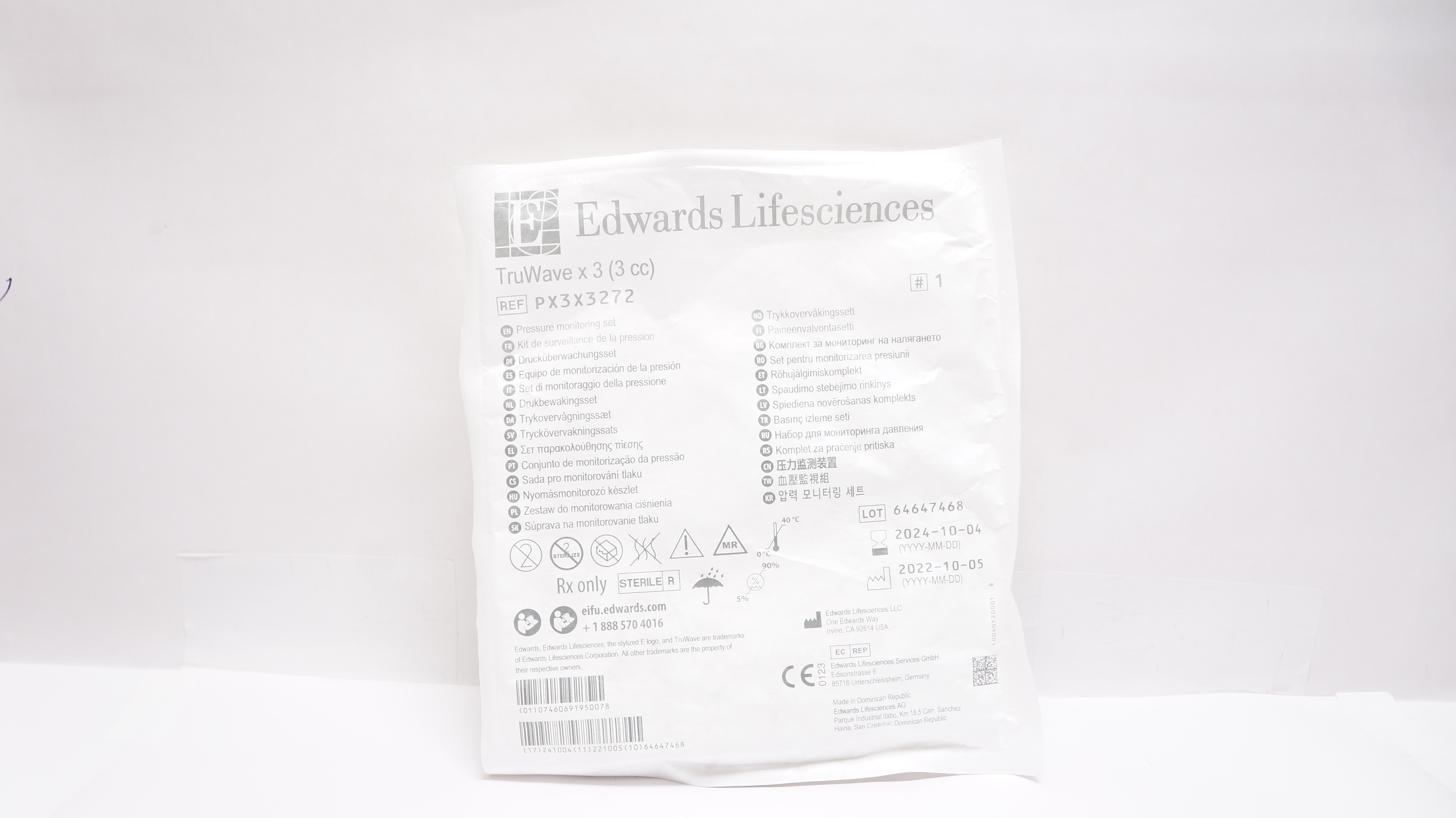 Edwards Lifesciences PX3X3272 Pressure Monitoring Set TruWave x 3cc