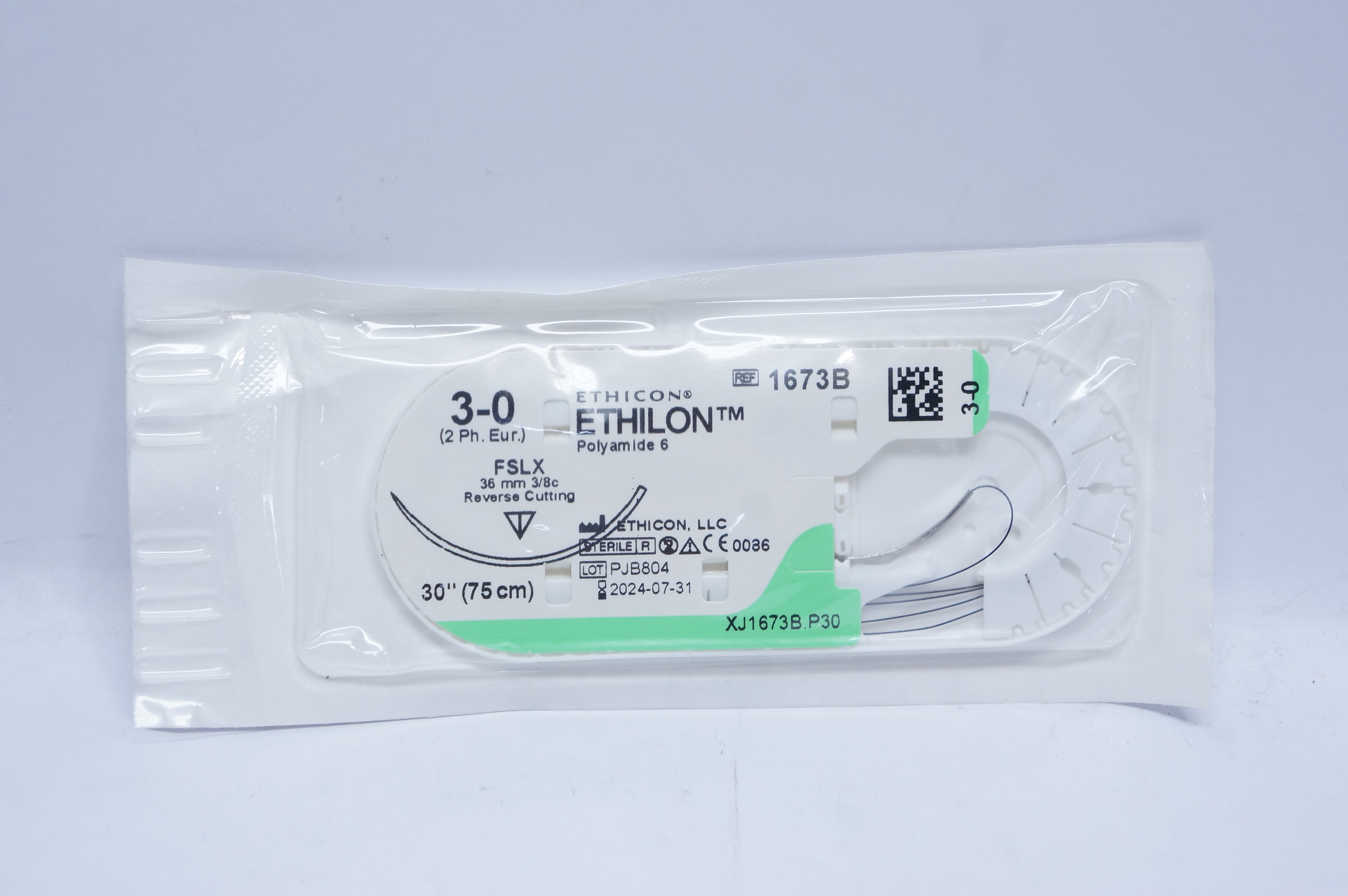 Ethicon 1673B 3-0 ETHILON, FSLX, 36mm 3/8c Reverse Cutting, 30inch