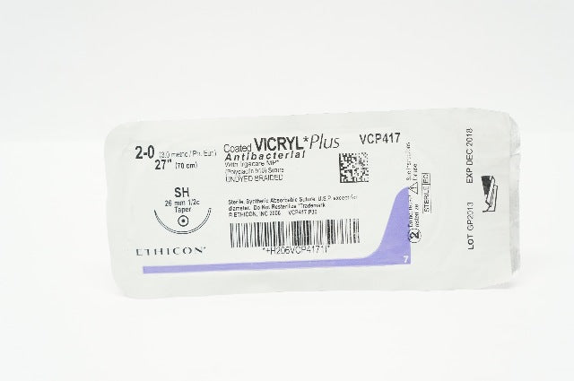 Ethicon VCP417 2-0 Coated VICRYL Plus Stre SH 26mm 1/2c Taper, 27inch (x)