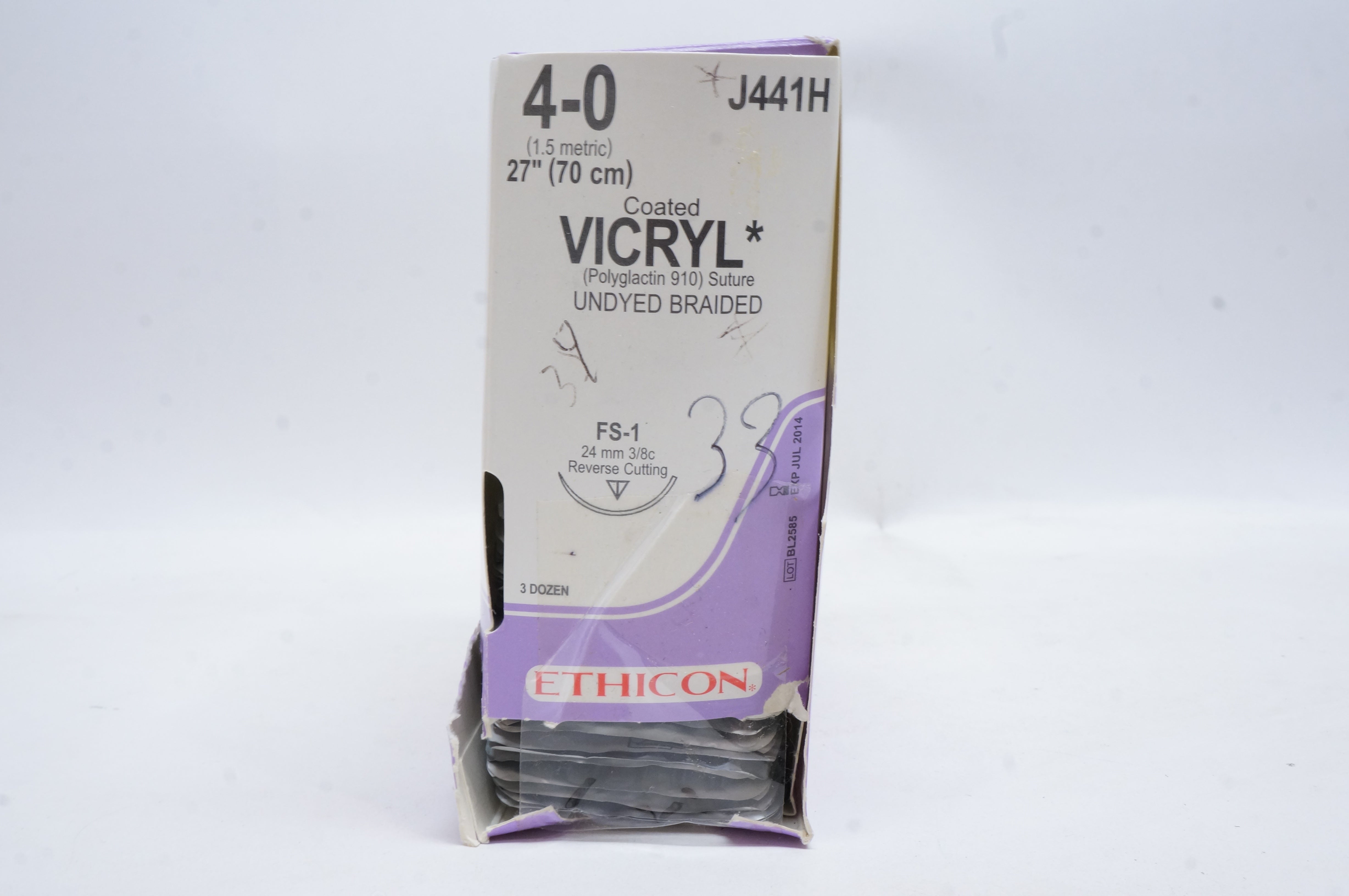 Ethicon J441H 4-0 VICRYL, FS-1, 24mm 3/8c Reverse Cutting, 27inch (x) -Box of 33