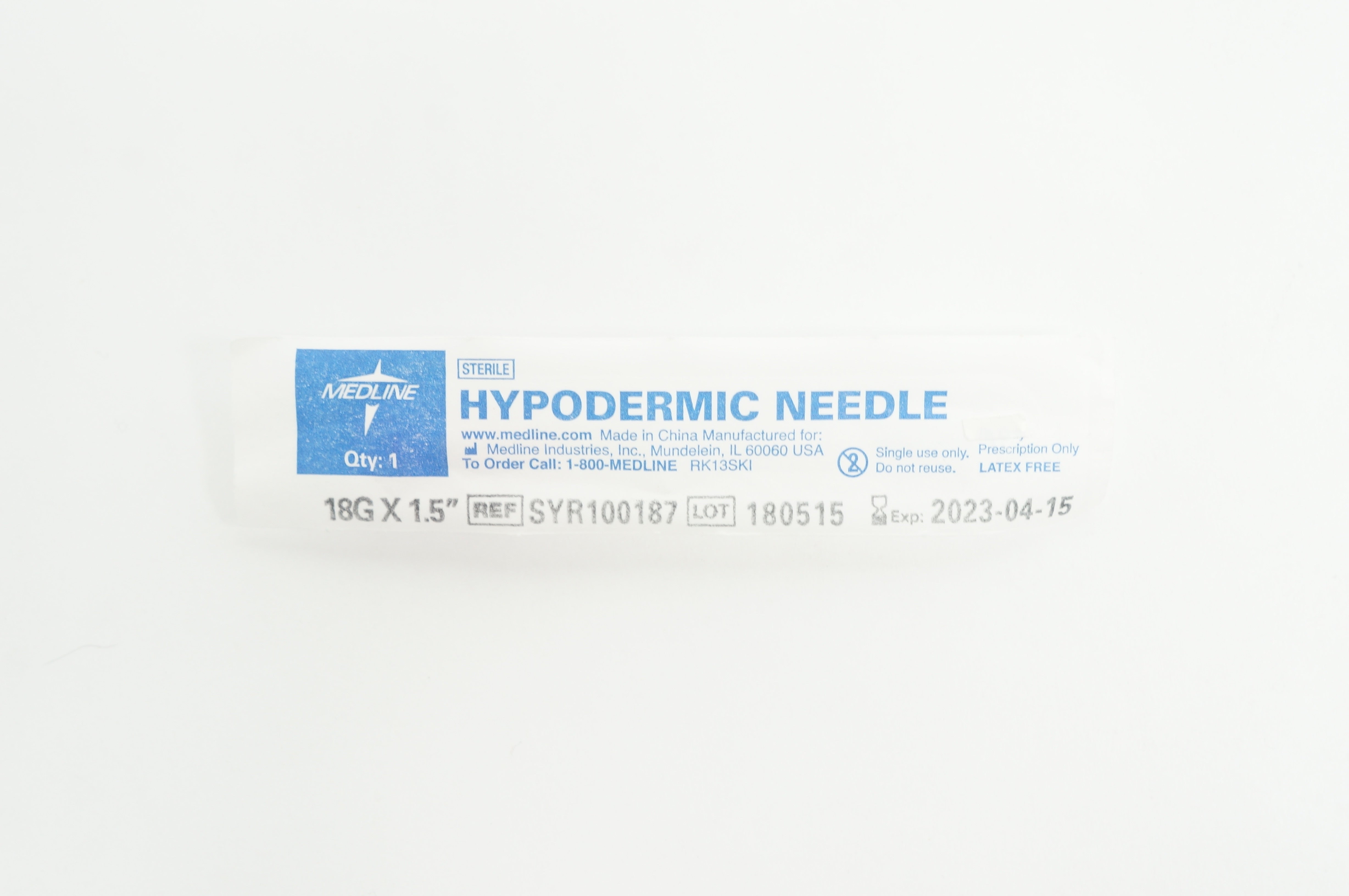Medline SYR100187 Hypodermic Ndle. 18G x 1.5inch