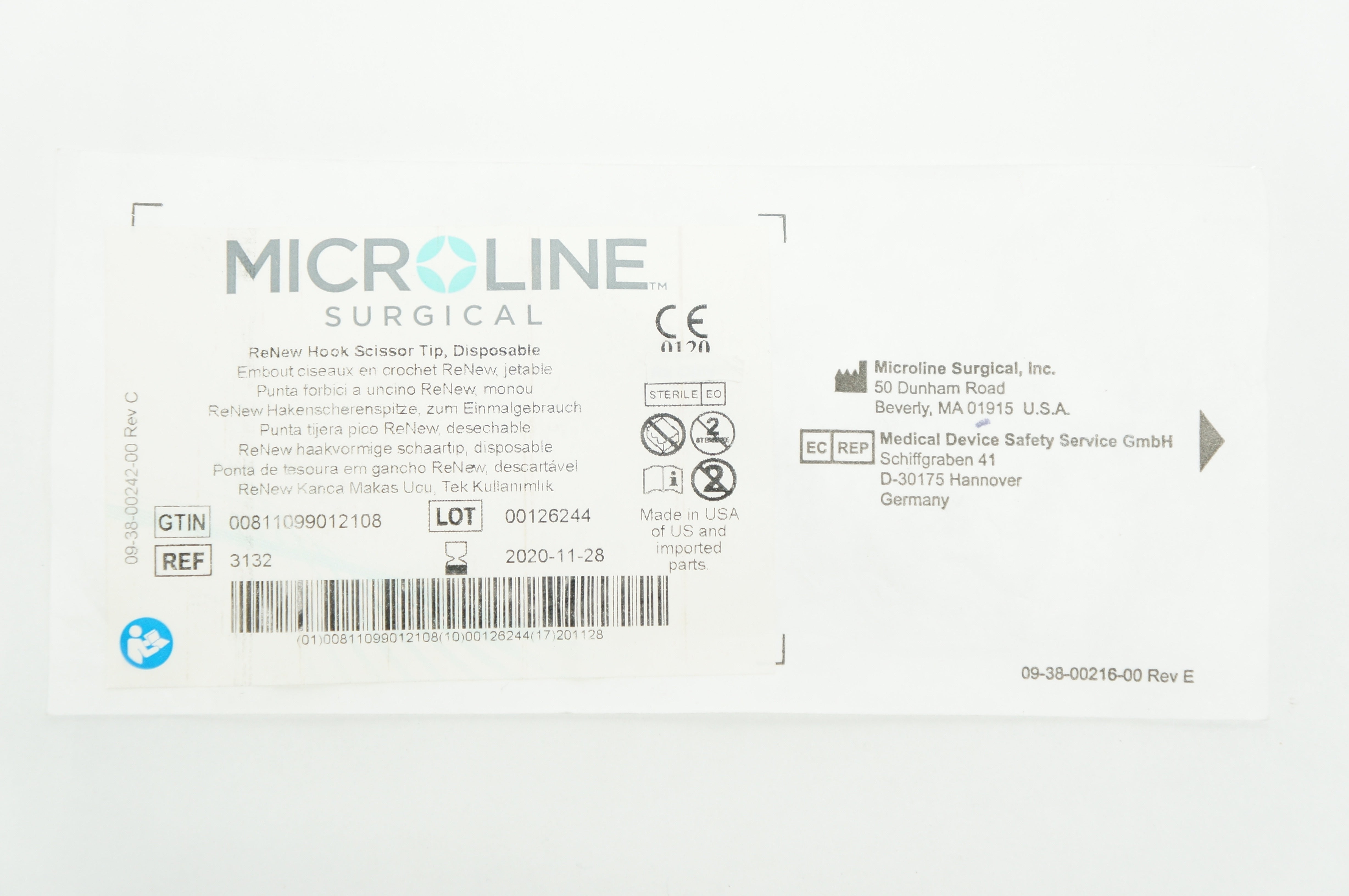 MicroLine Surgical 3132 ReNew Hook Scissor Tip, Disposable (x)