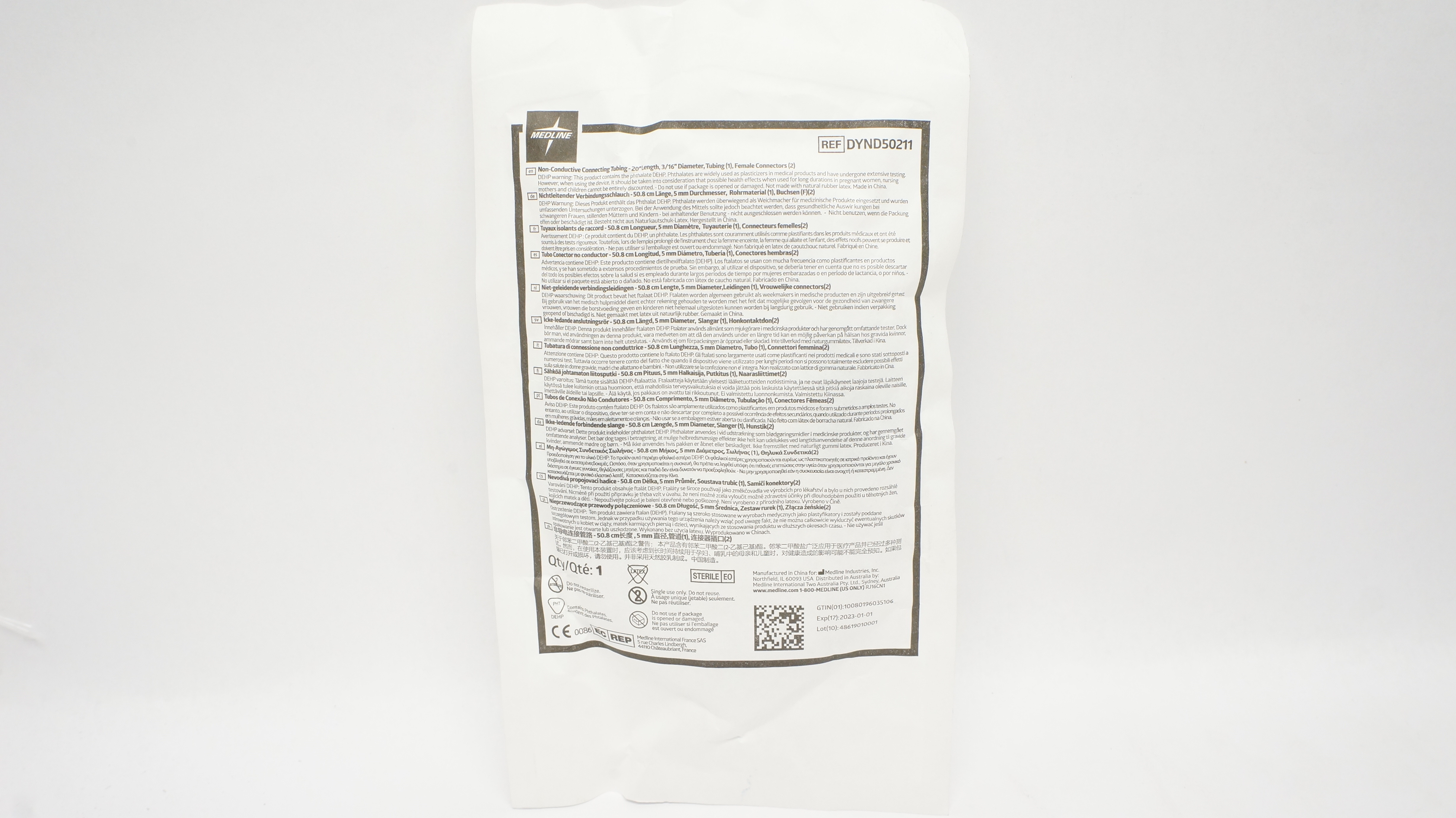 Medline DYND50211 Non Conductive Connecting Tubing 20inch x 3/16inch