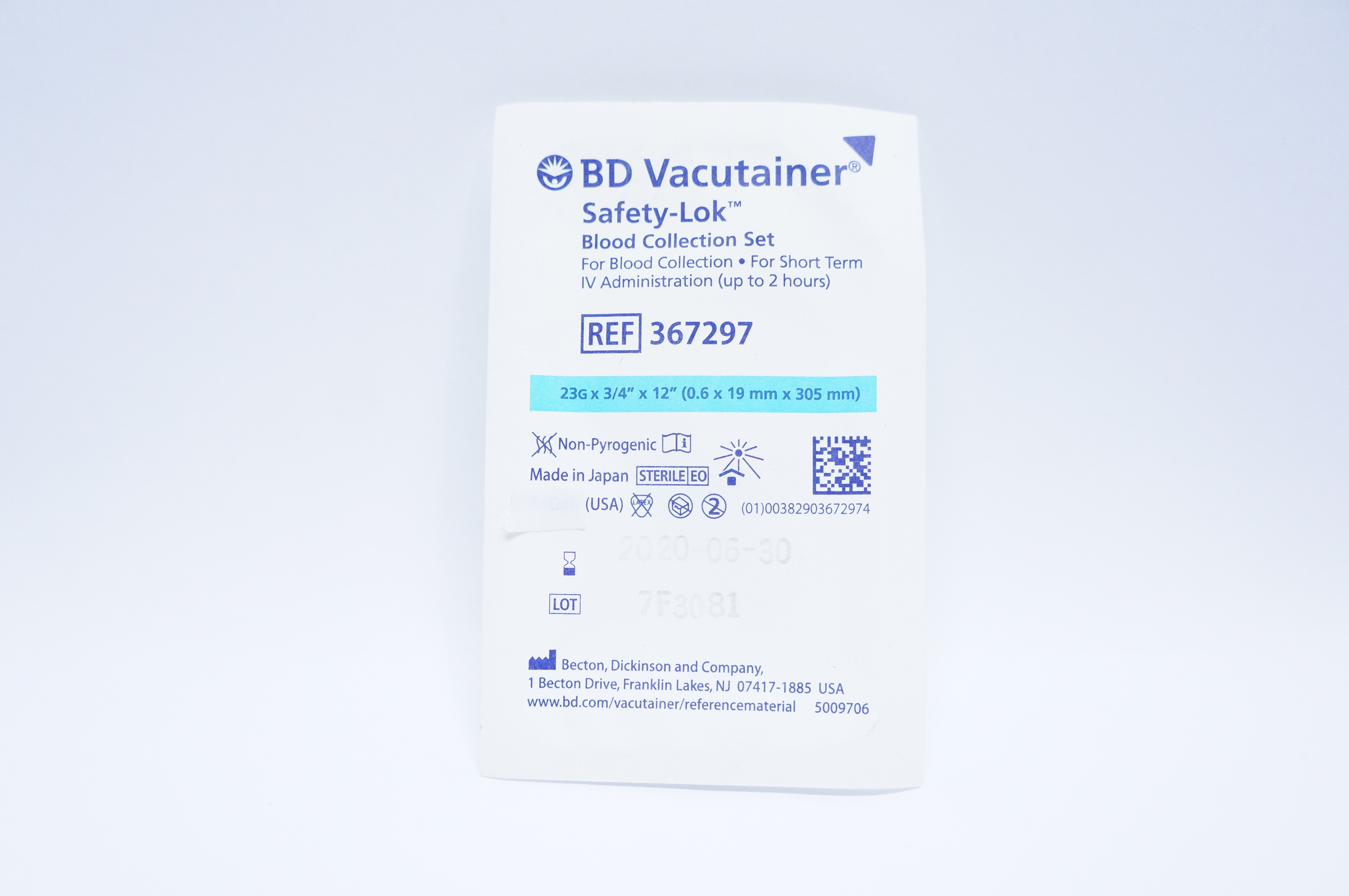 BD 367297 Vacutainer Safety-Lok Blood Collection Set 23G x 3/4inch x 12inch (x)