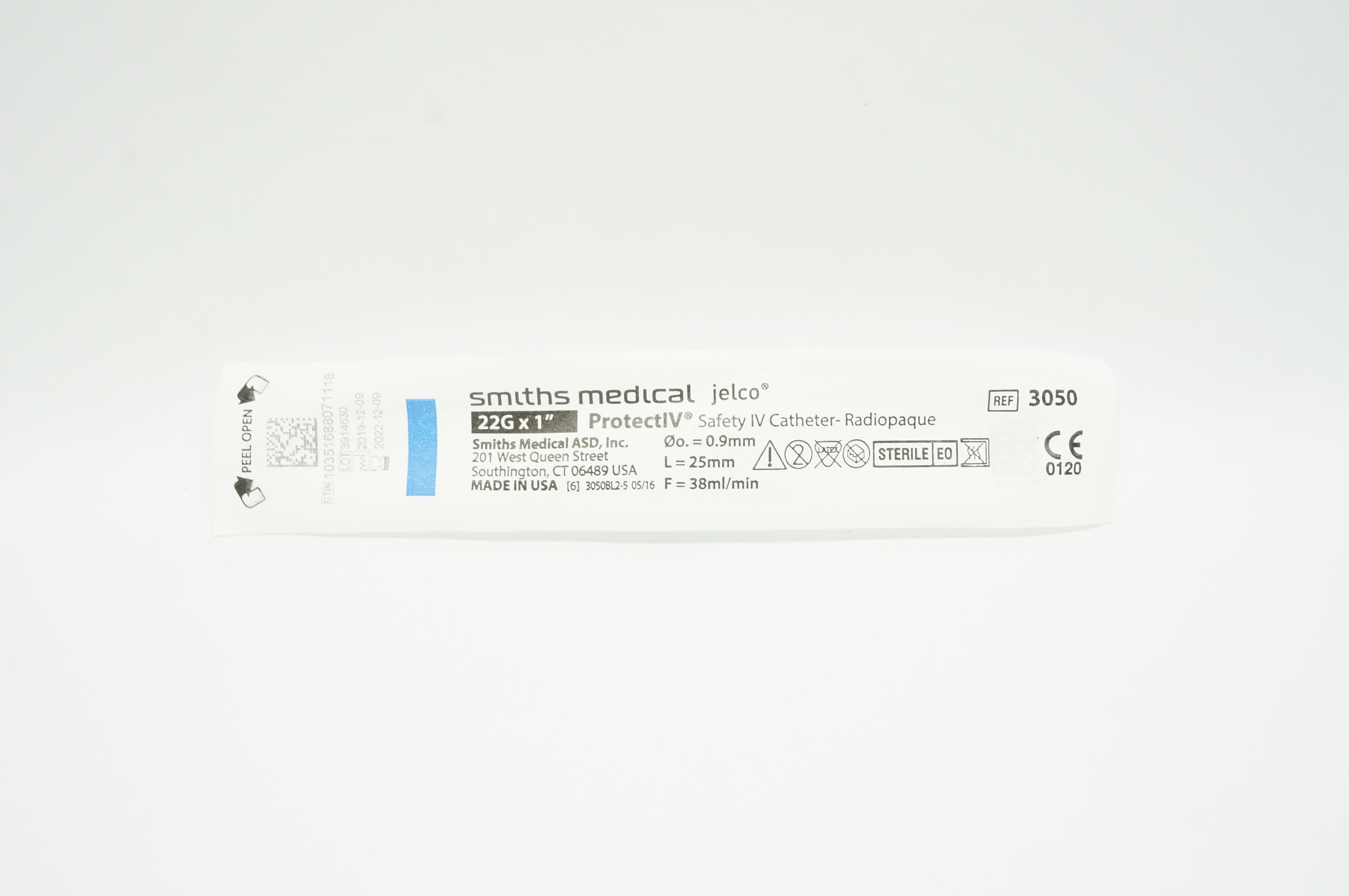 Smiths Medical 3050 JELCO ProtectIV Safety I.V. Cath. 22G x 1inch