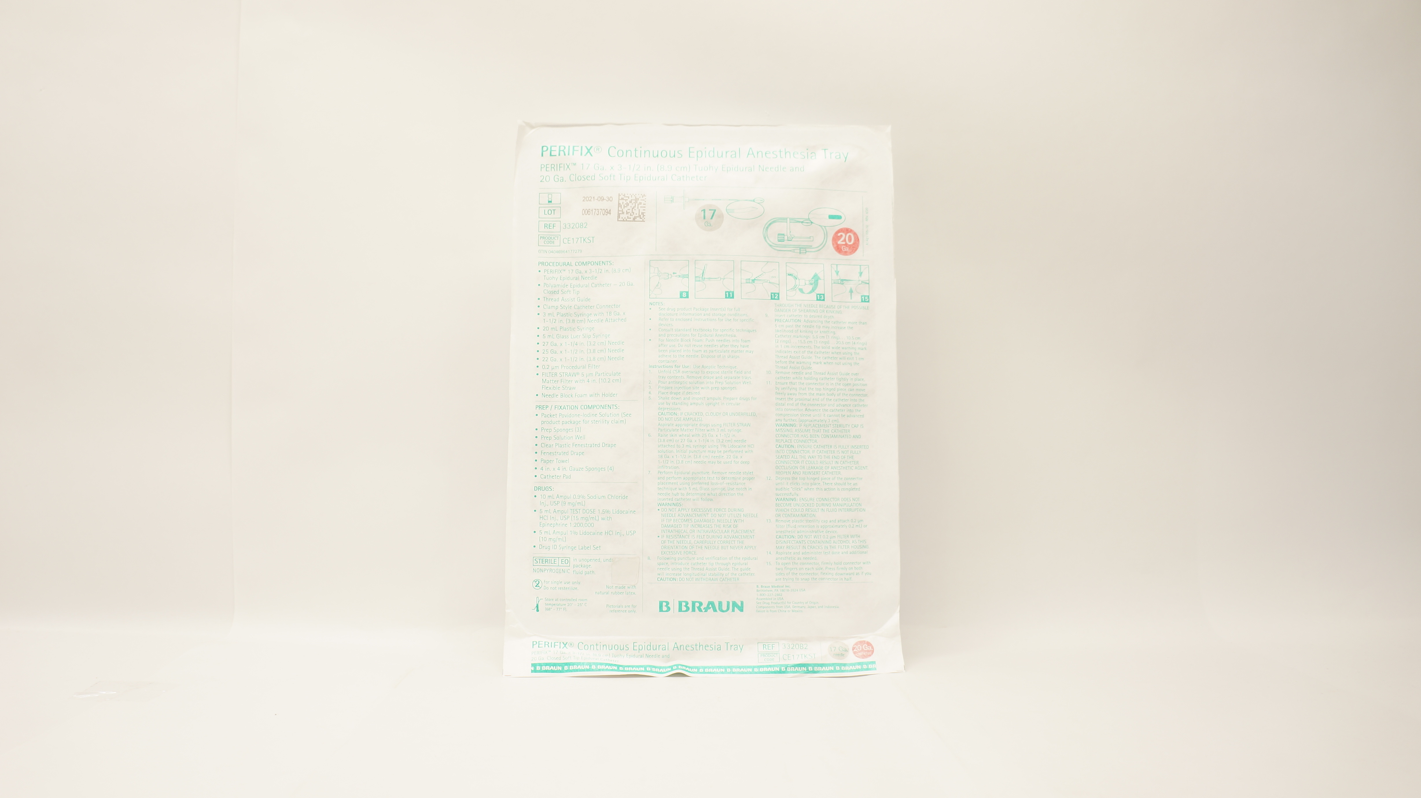 Braun 332082 PERIFIX Continuous Epidural Anesthesia Tray 17Ga x 3-1/2inch (x)