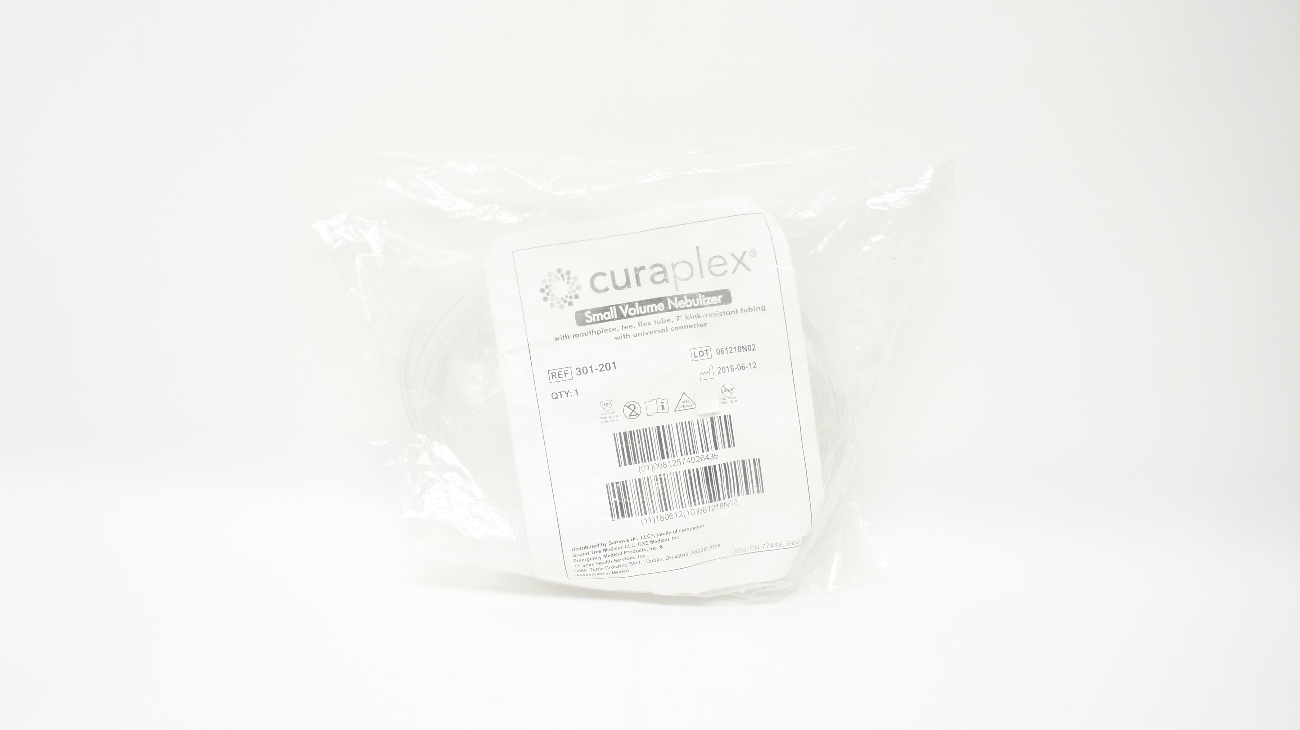Curaplex 301-201 Small Volume Nebulizer With 7Ft. Kink-Resistant Tubing
