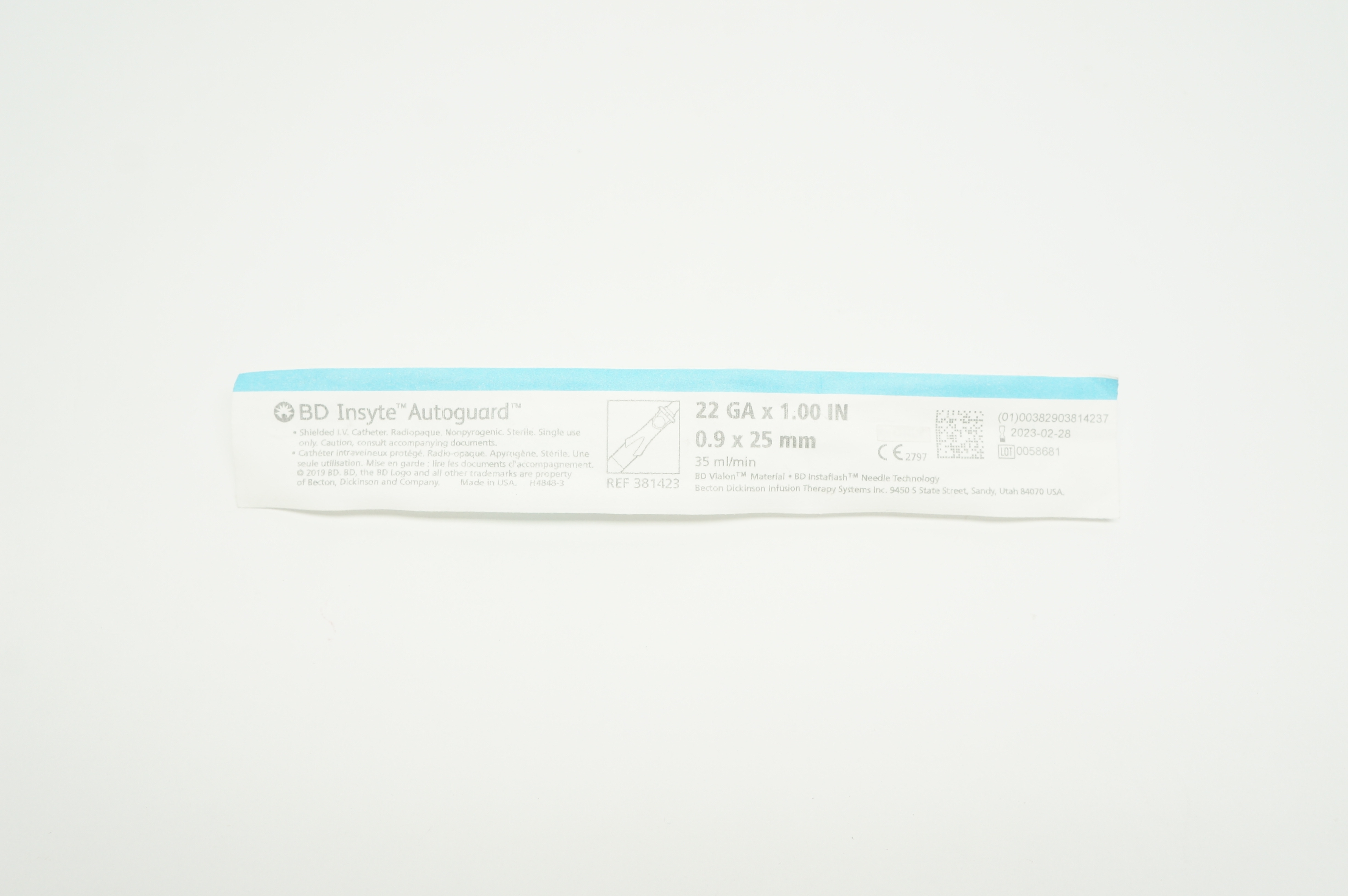 BD 381423 Insyte Autoguard Shielded IV Cath. 22Ga x1.00inch 35ml/min