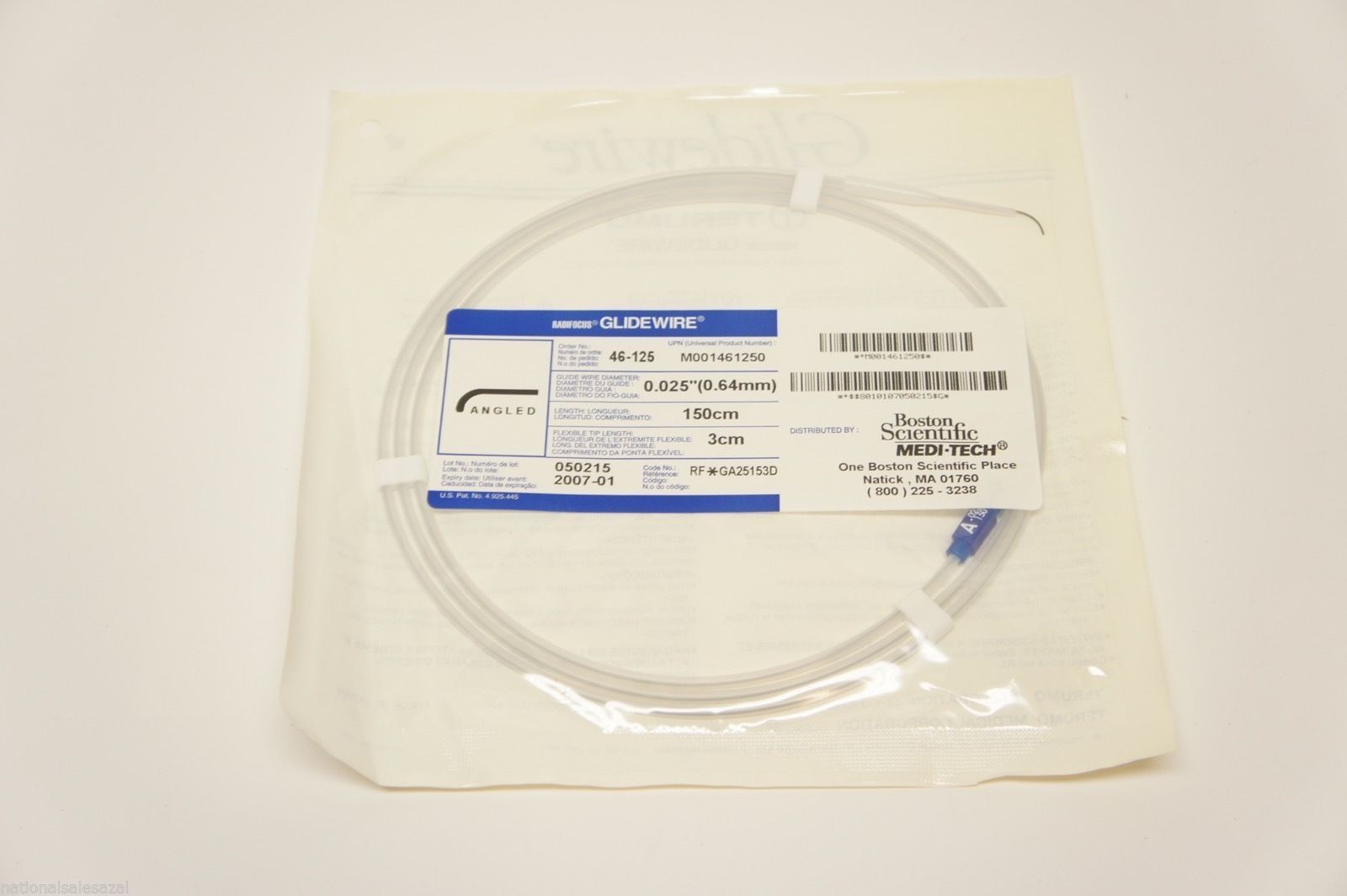 46-125 ~ Boston Scientific Glidewire Angled 0.025inch x 150cm x 3cm (x)