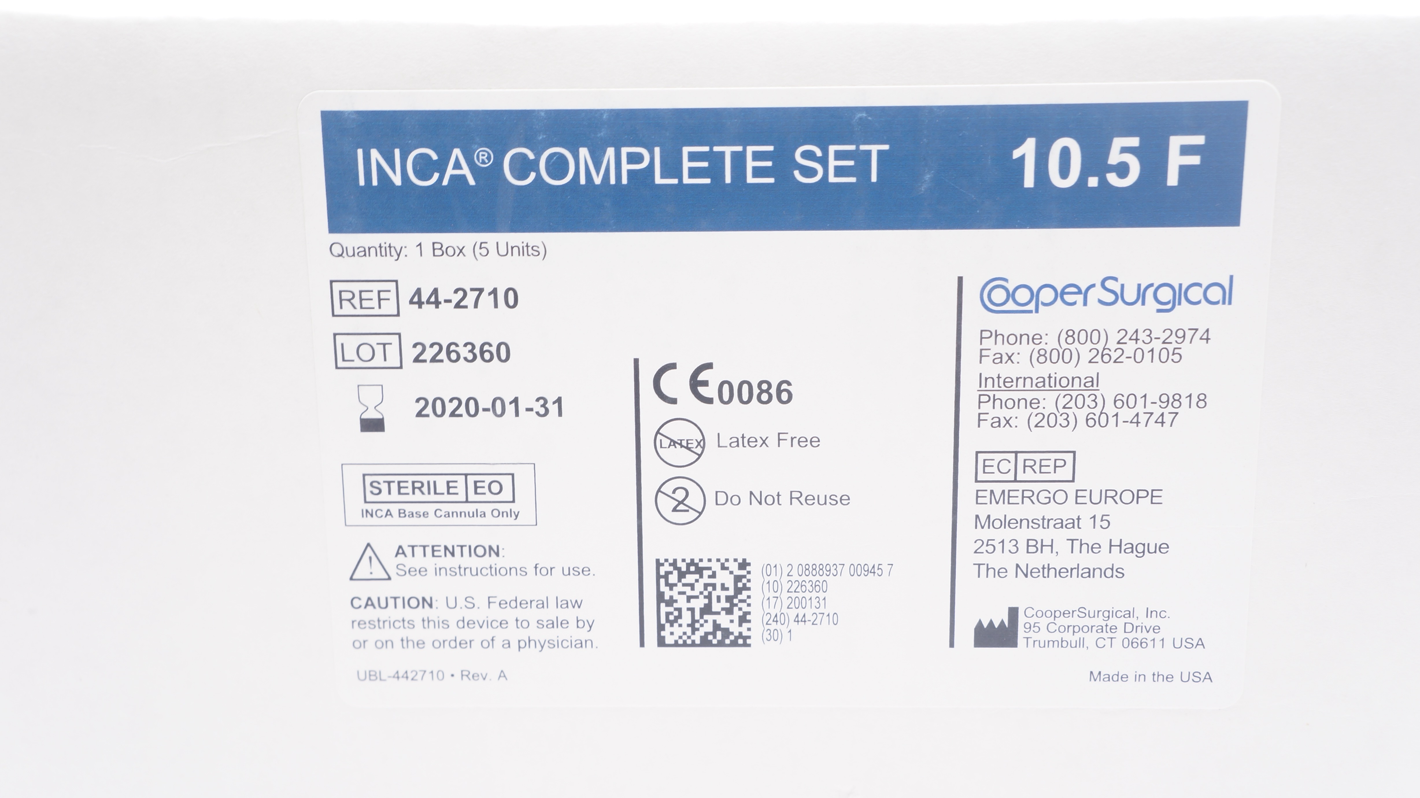 Cooper Surgical 44-2710 INCA Complete Set 10.5F (x) - Box of 5