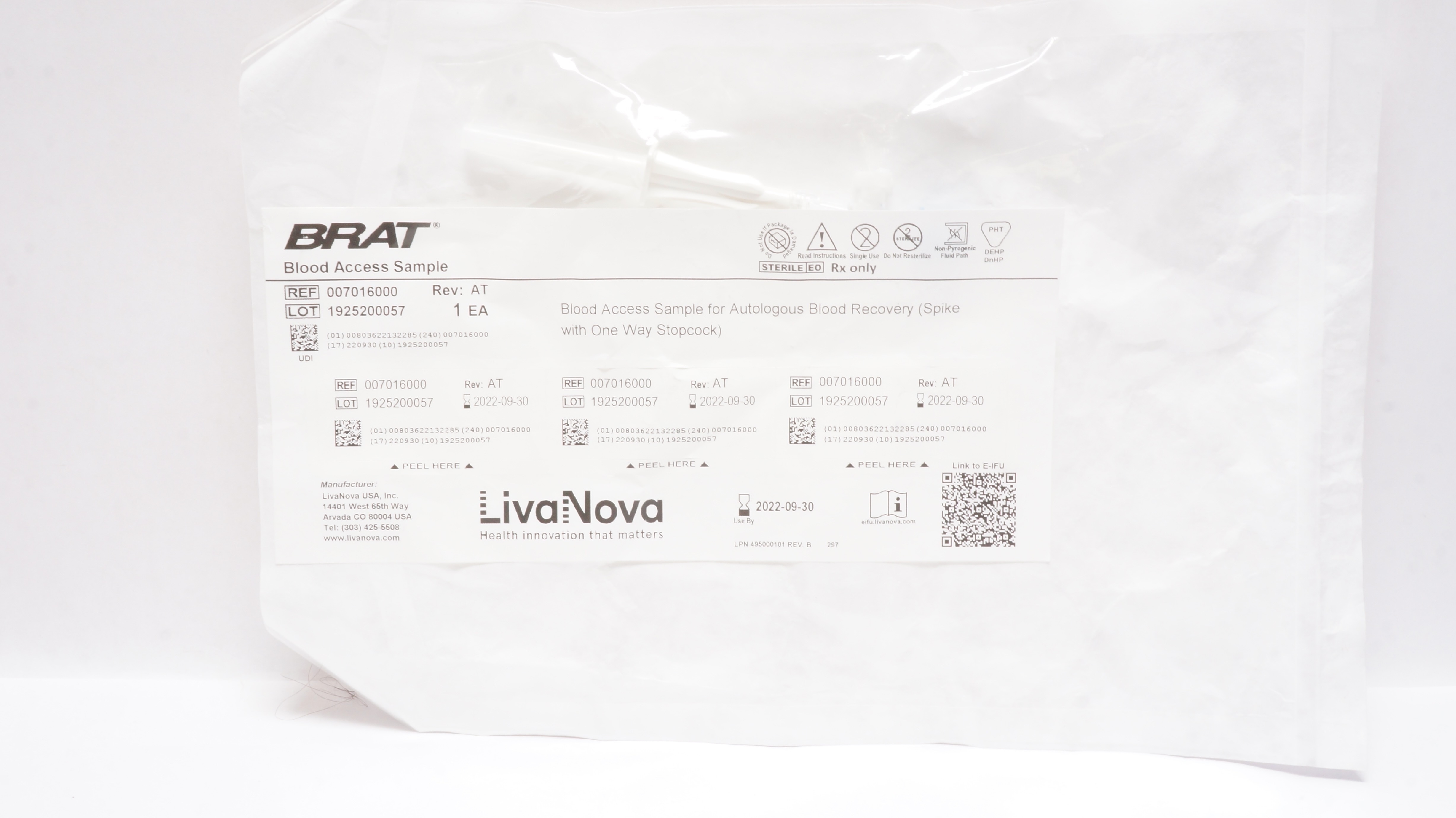 LivaNova 007016000 Brat Blood Access Sample (x)