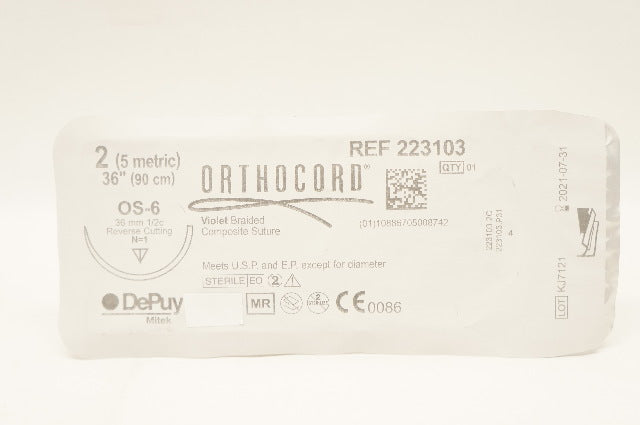 DePuy 223103 2 Mitek Orthocord Stre OS-6 36mm 1/2c Reverse Cutting №1 36inch (x)