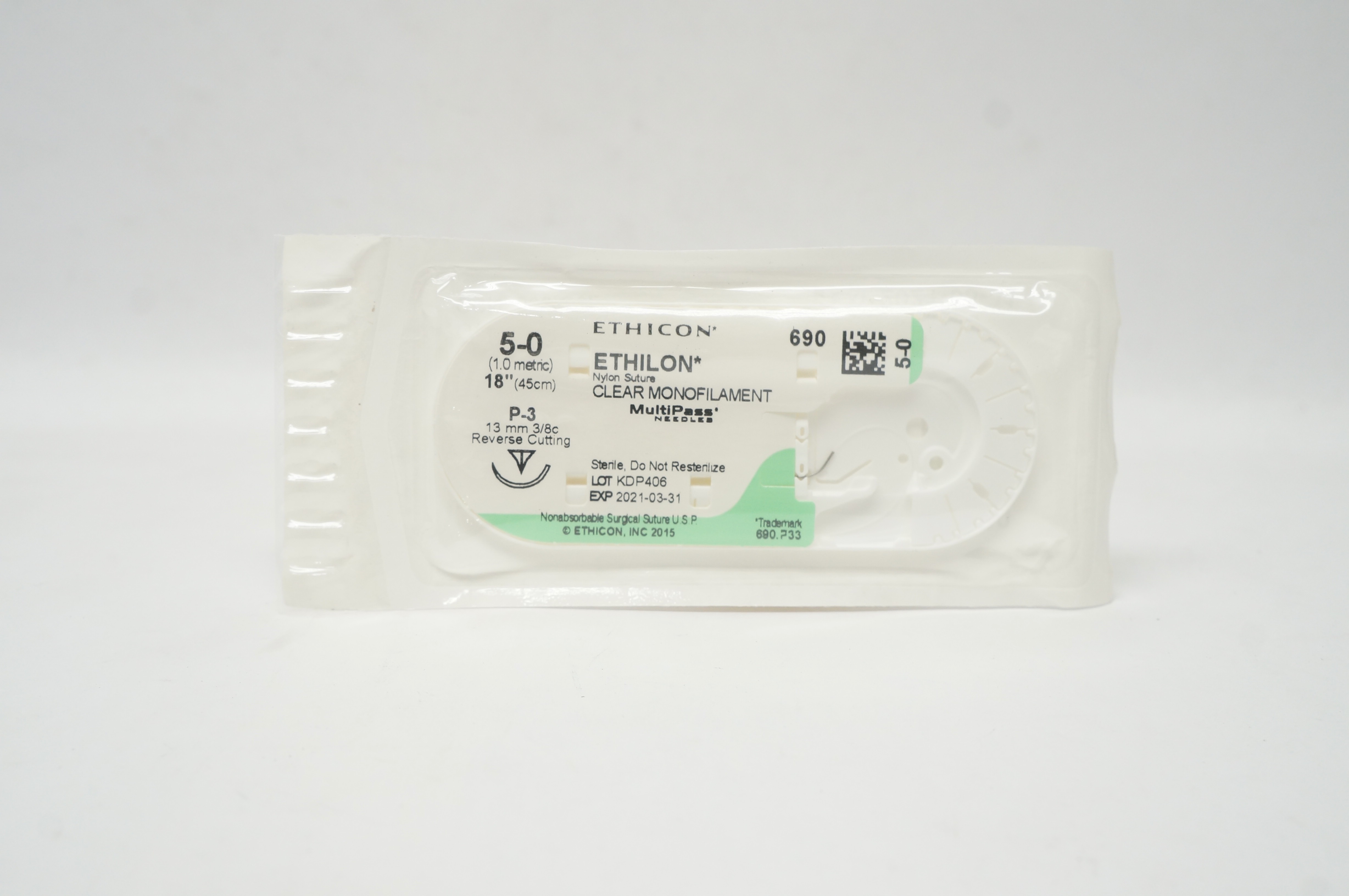 Ethicon 690 5-0 ETHILON Nylon Stre P-3 13mm 3/8c Reverse Cutting 18inch (x)