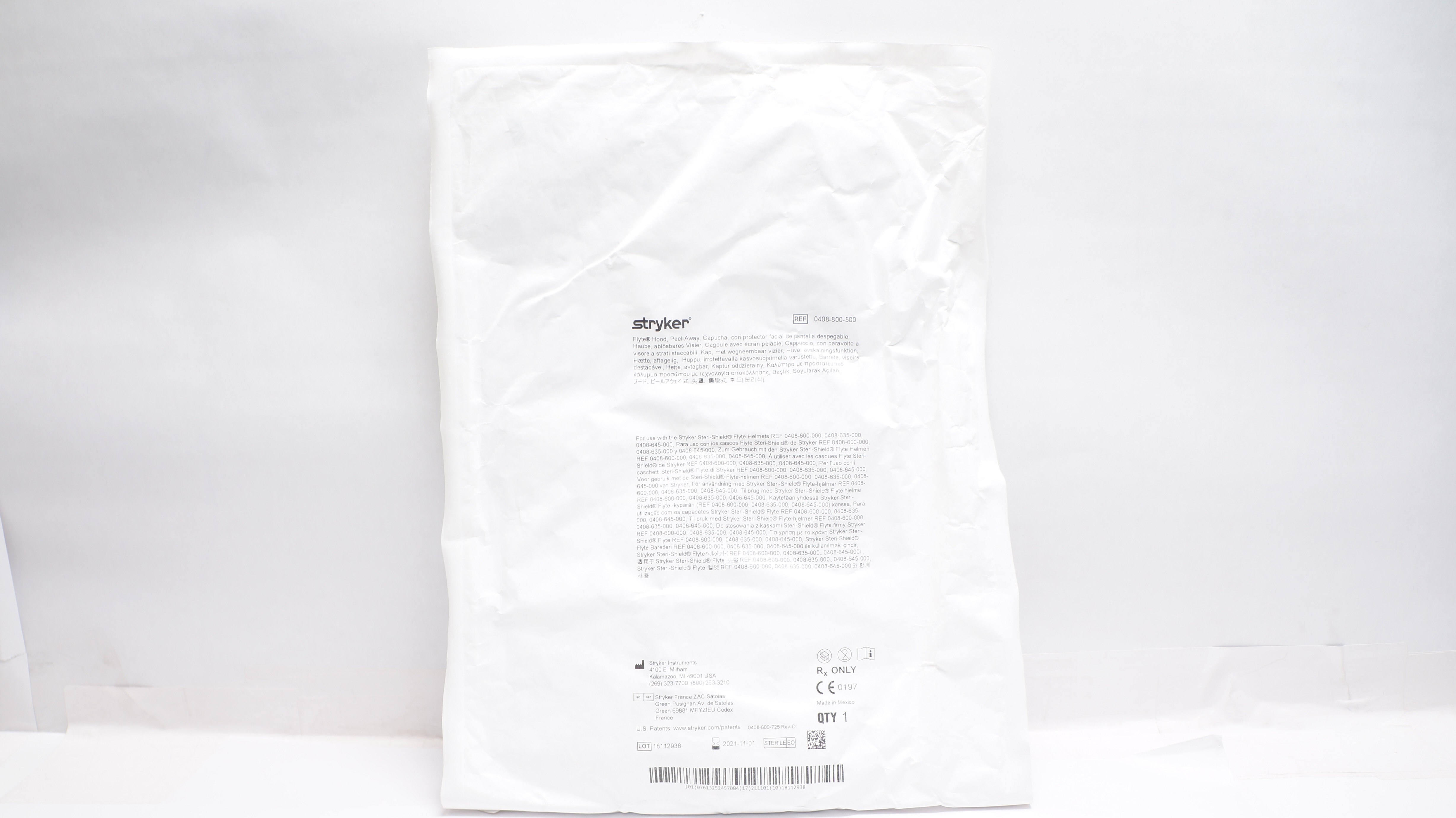 Stryker 0408-800-500 Flyte Hood,Peel Away (x)