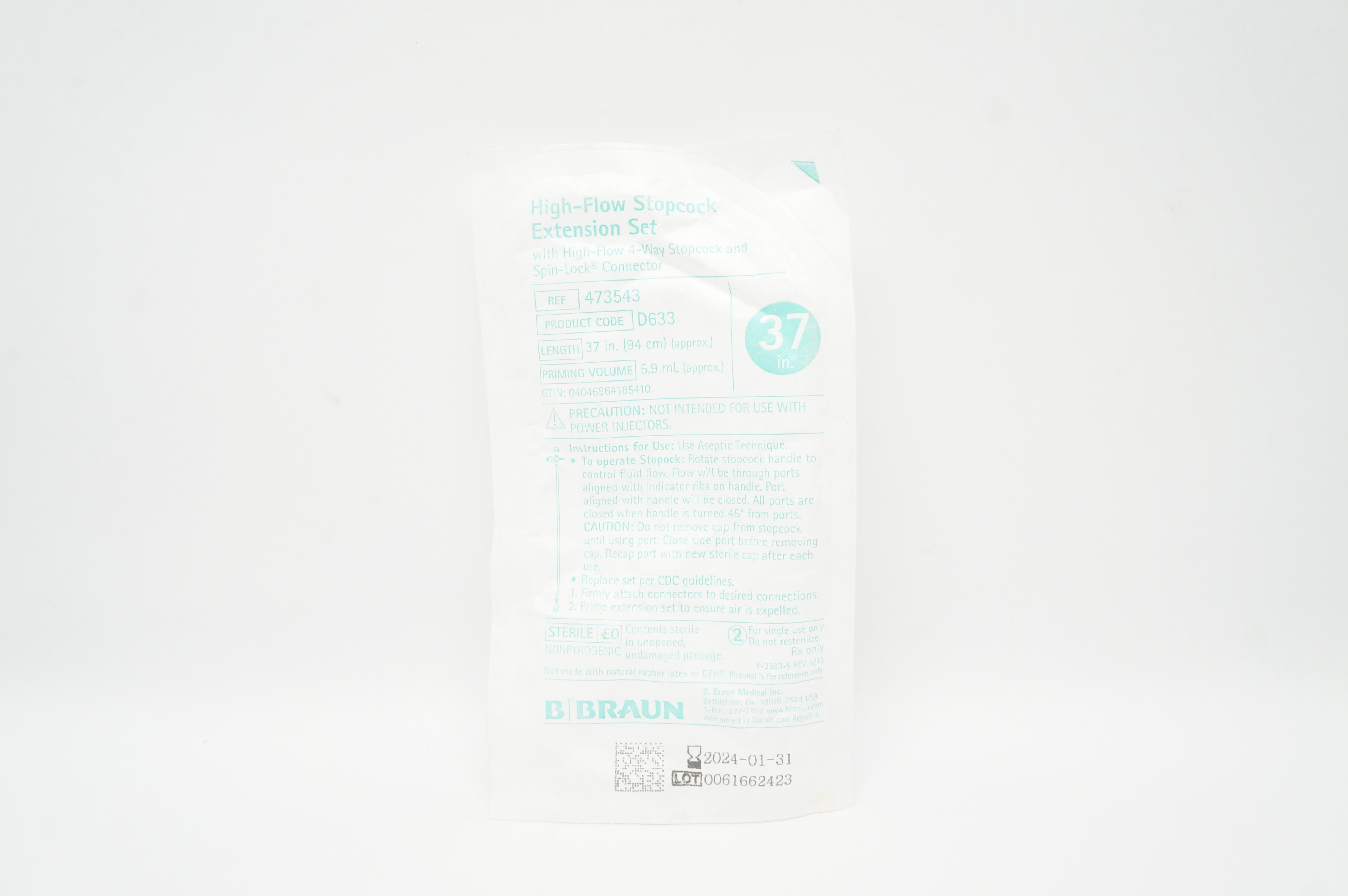 Braun 473543 High-Flow Stopcock Extension Set 37inch 5.9mL