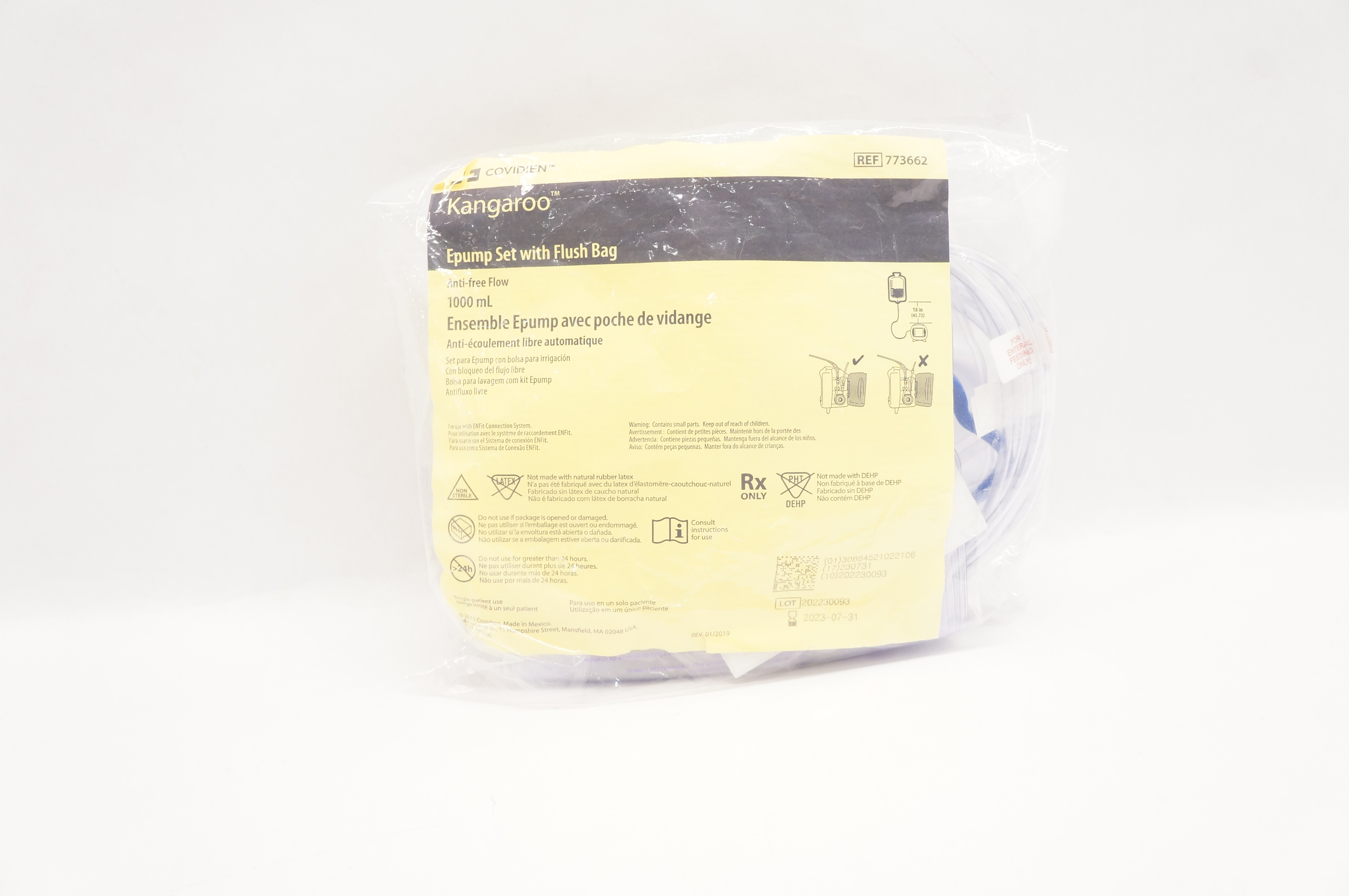 Covidien 773662 Kangaroo Epump Set with Flush Bag Anti-Free Flow 1000mL