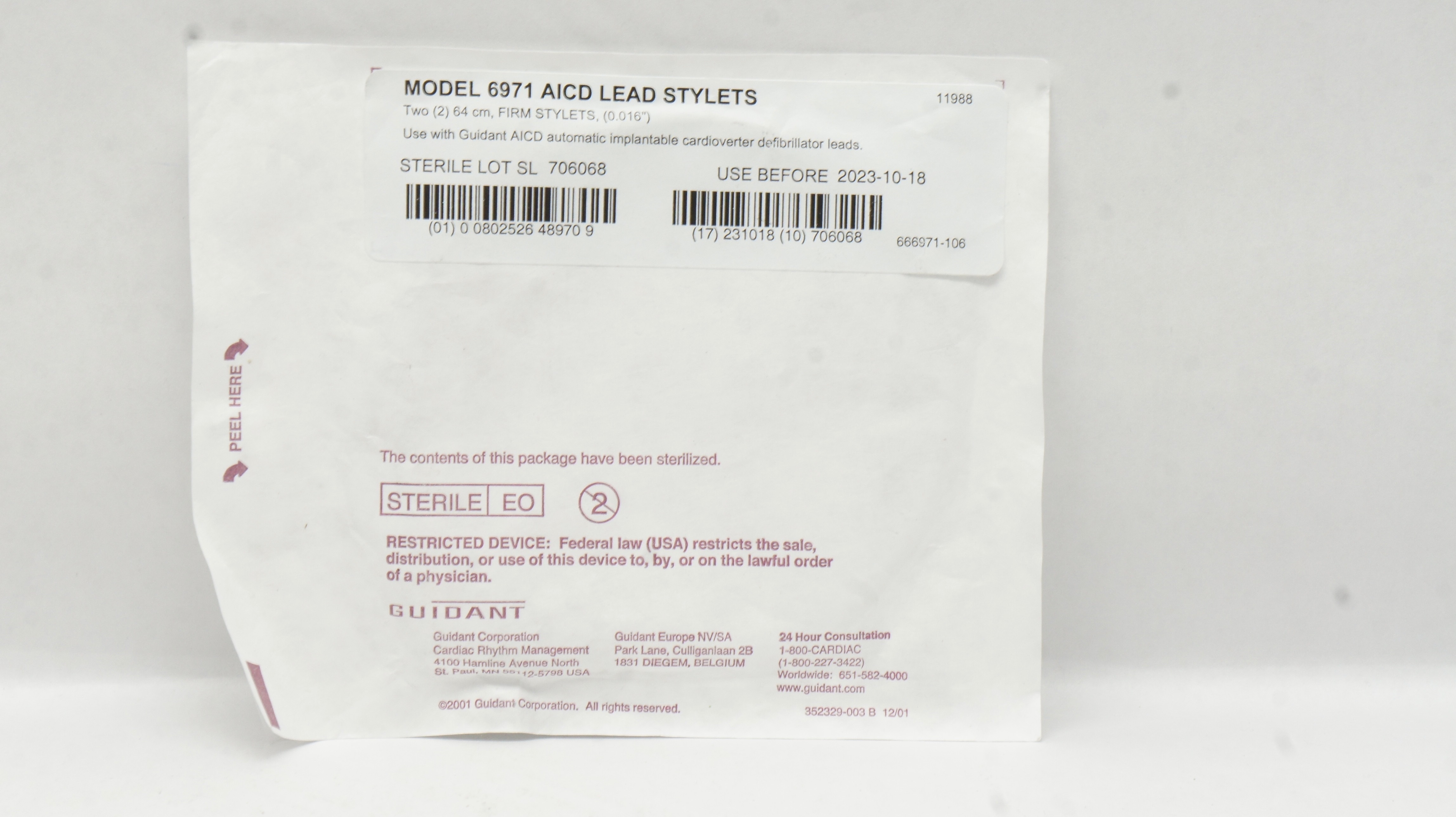 Guidant 6971 AICD Lead Stylets Two (2) 64cm Firm Stylets 0.016inch (x)