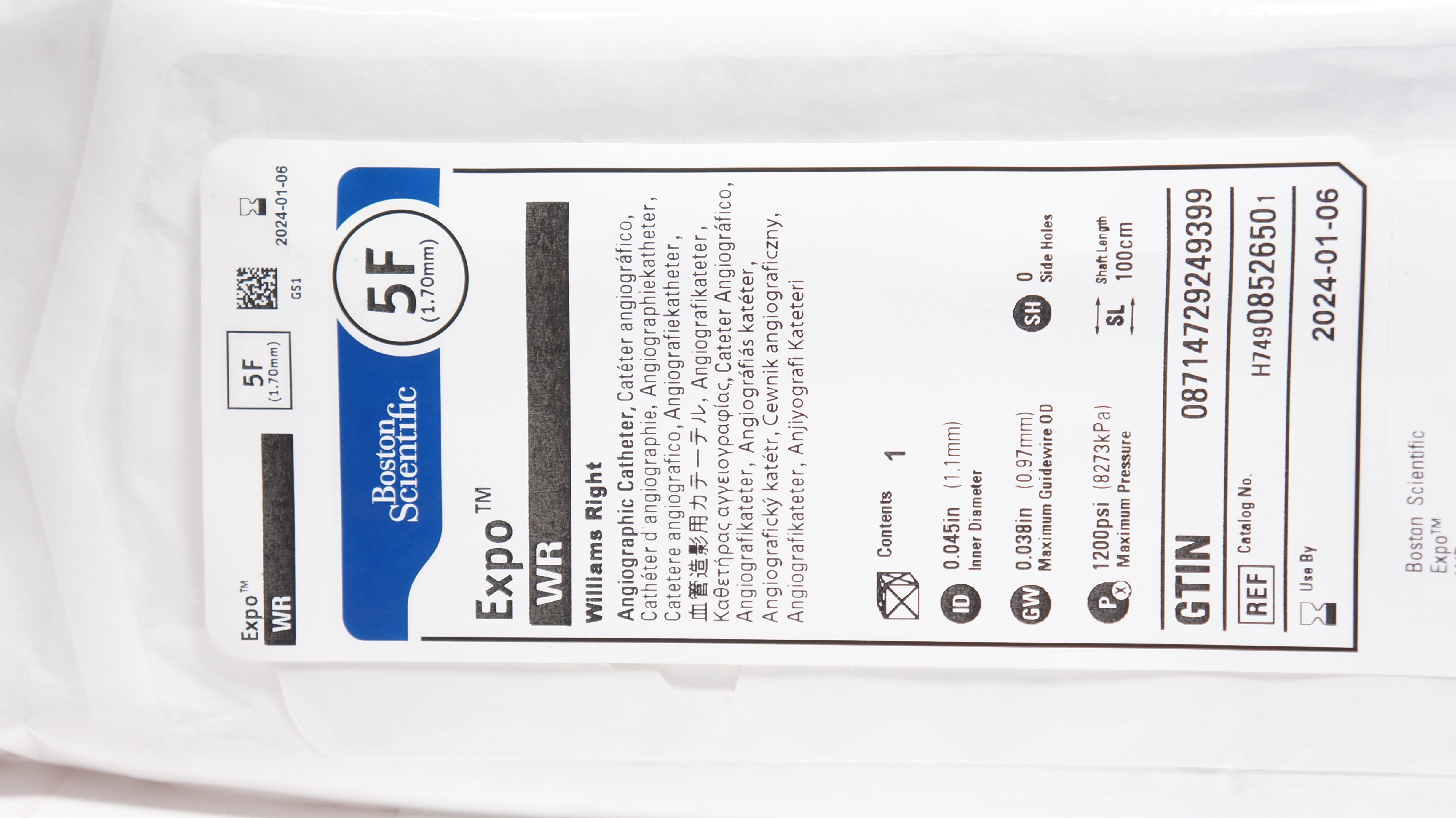 Boston Scientific H74908526501 Expo Williams Right Angiographic Cath. 5F (x)