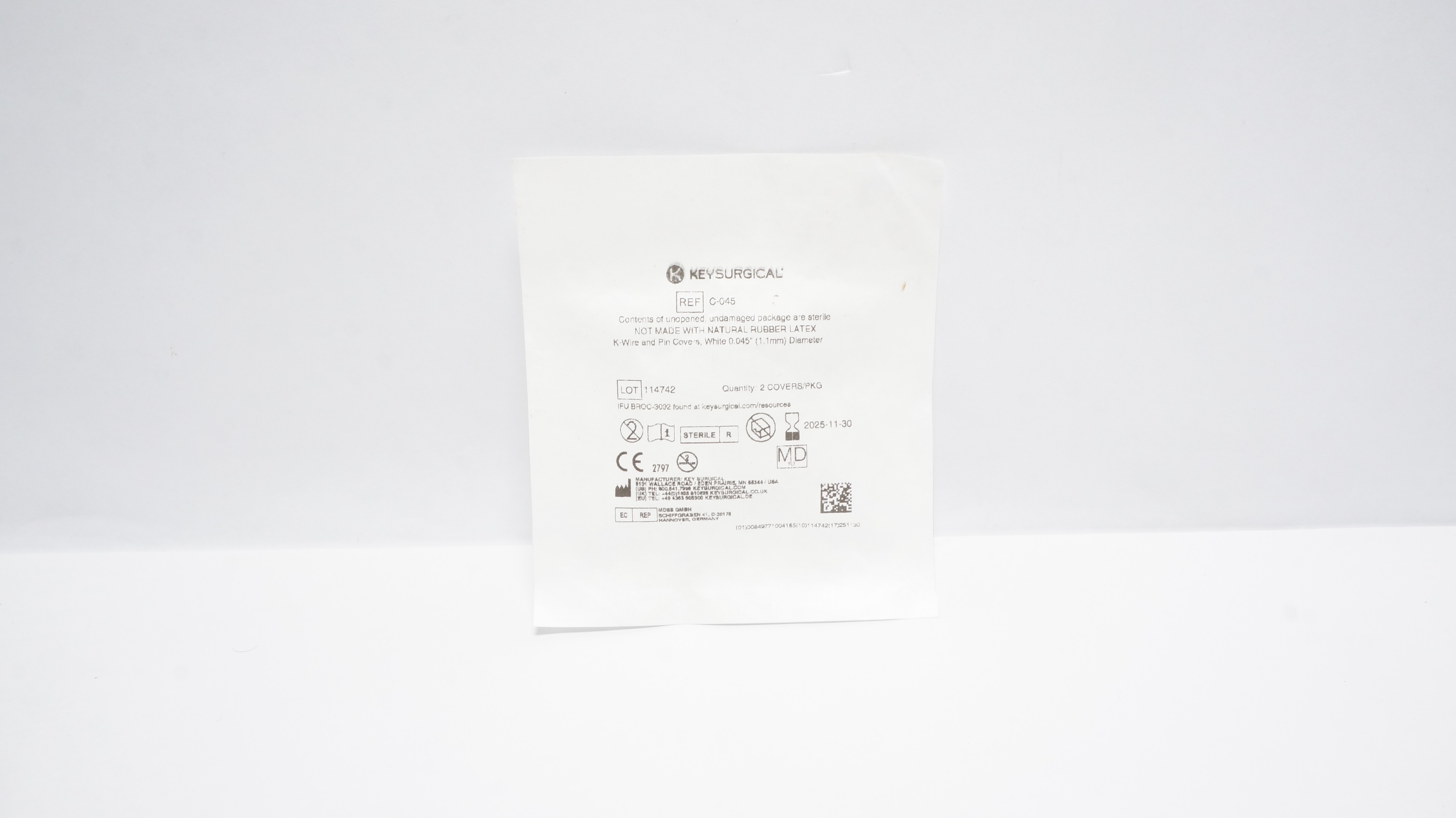 Key Surgical C-045 K-Wire and Pin Cover White 0.45inch (x) - Pack of 2