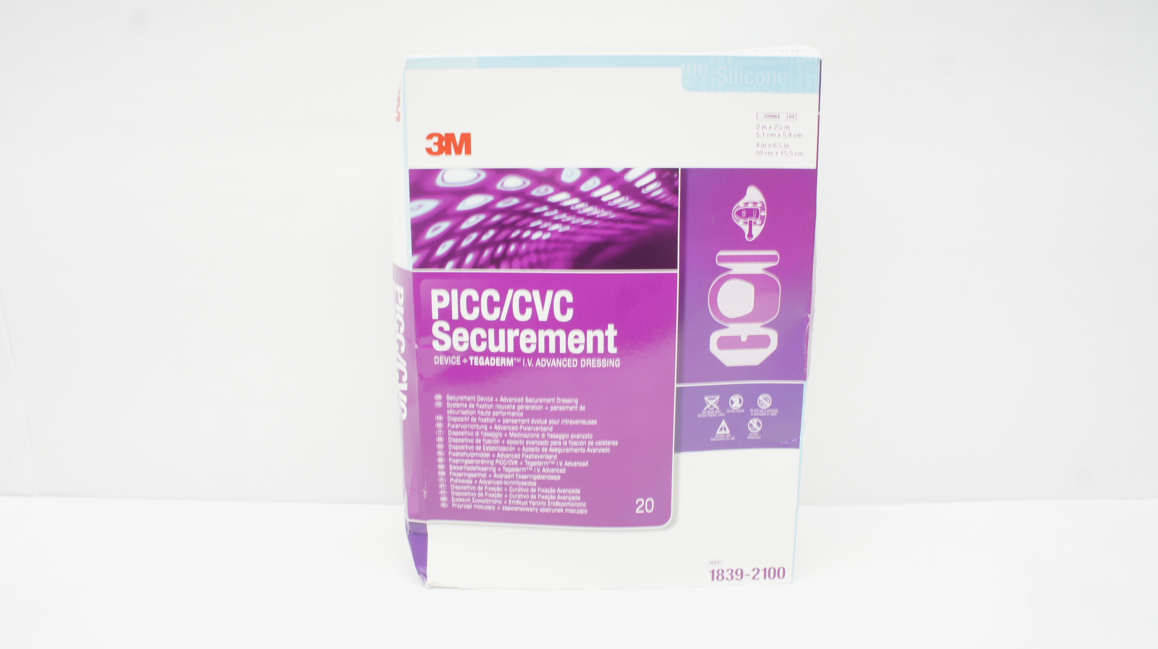 3M 1839-2100 PICC/CVC Securement Device+Advanced Dressing 2inx2-1/8In-Pack of 20