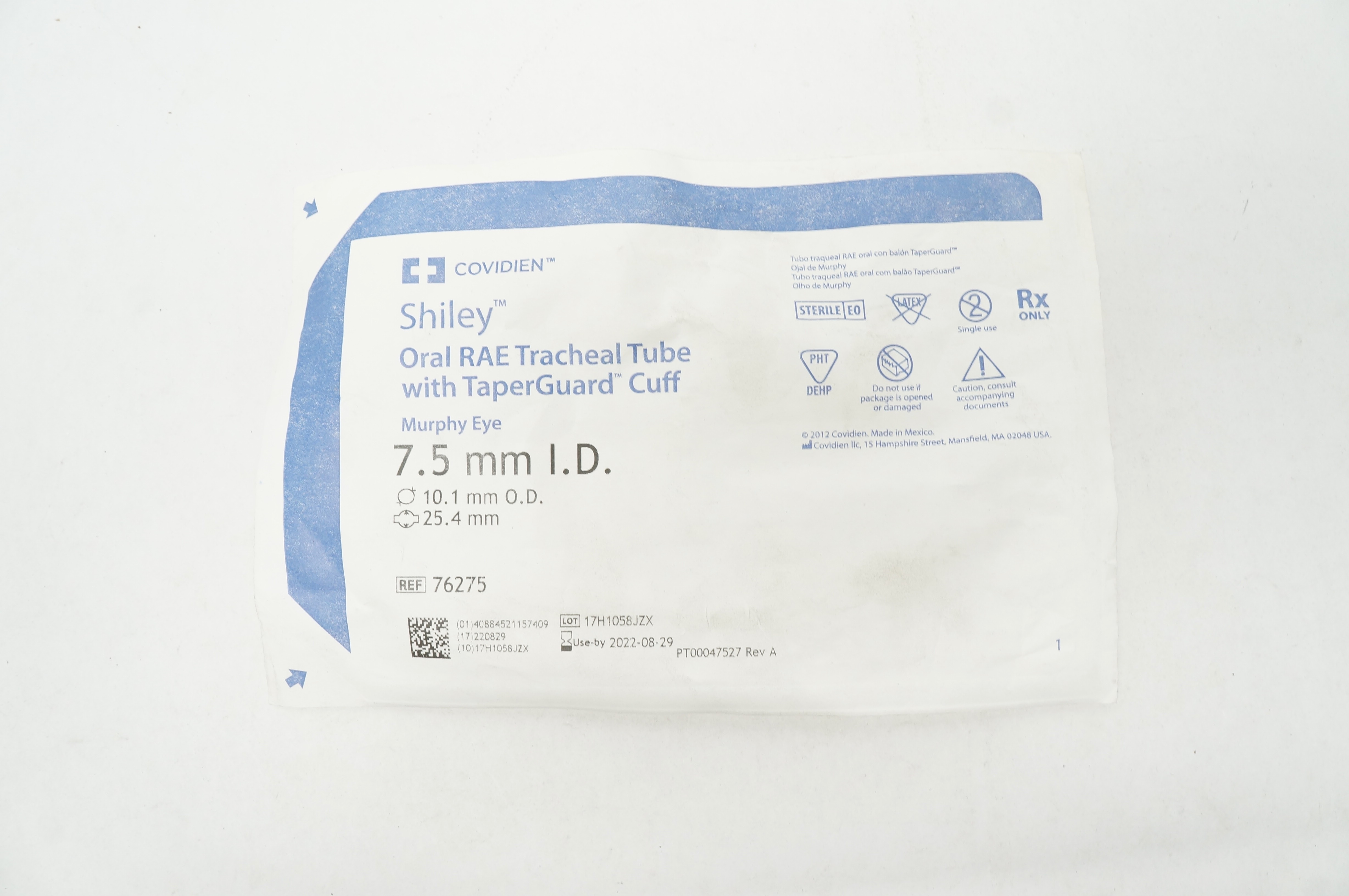 Covidien 76275 Shiley Oral RAE Tracheal Tube 7.5mm ID, 10.1mm OD (x)