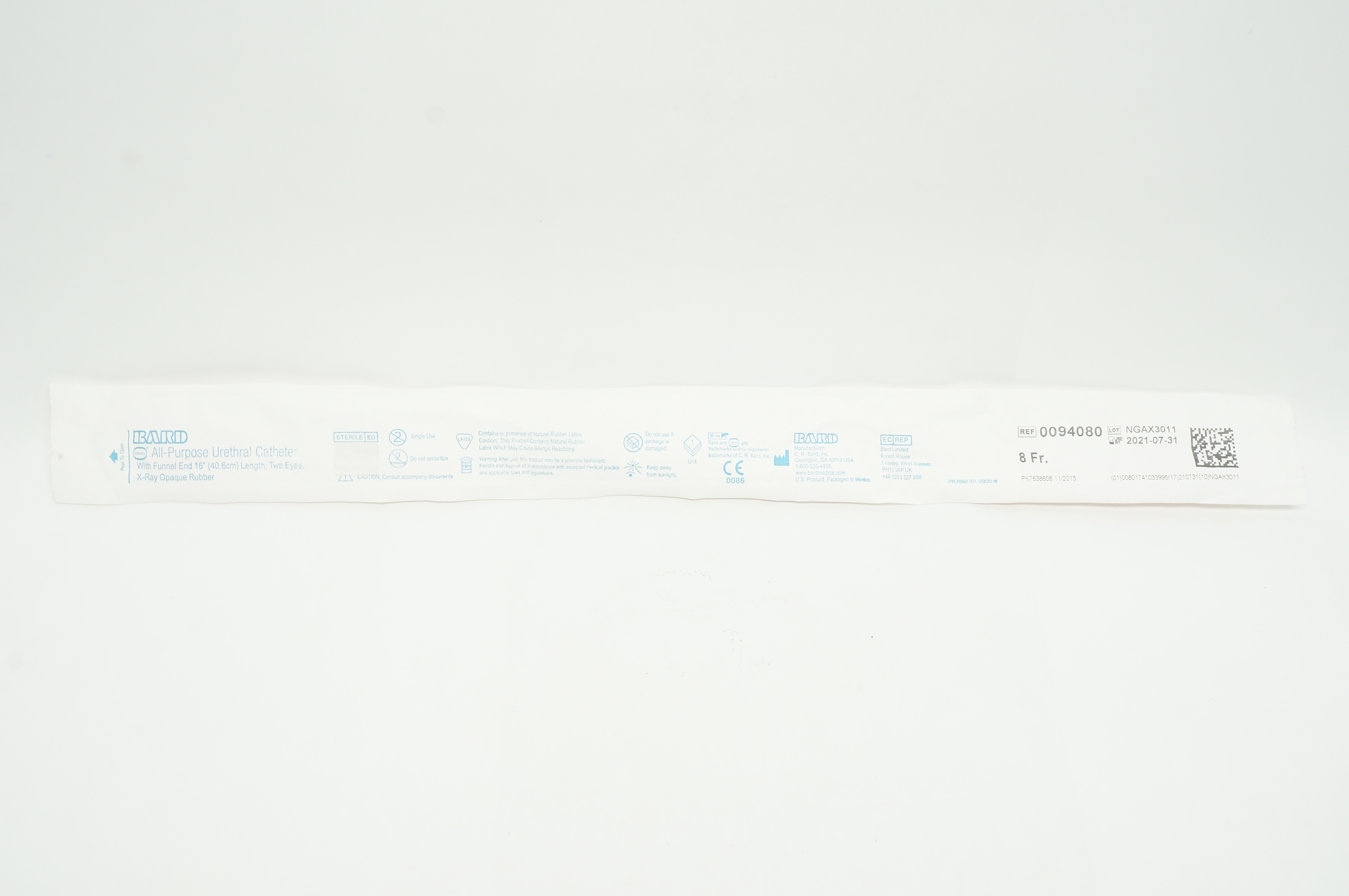 Bard 0094080 Davol All-Purpose Urethral Cath. 8Fr x 16 inch