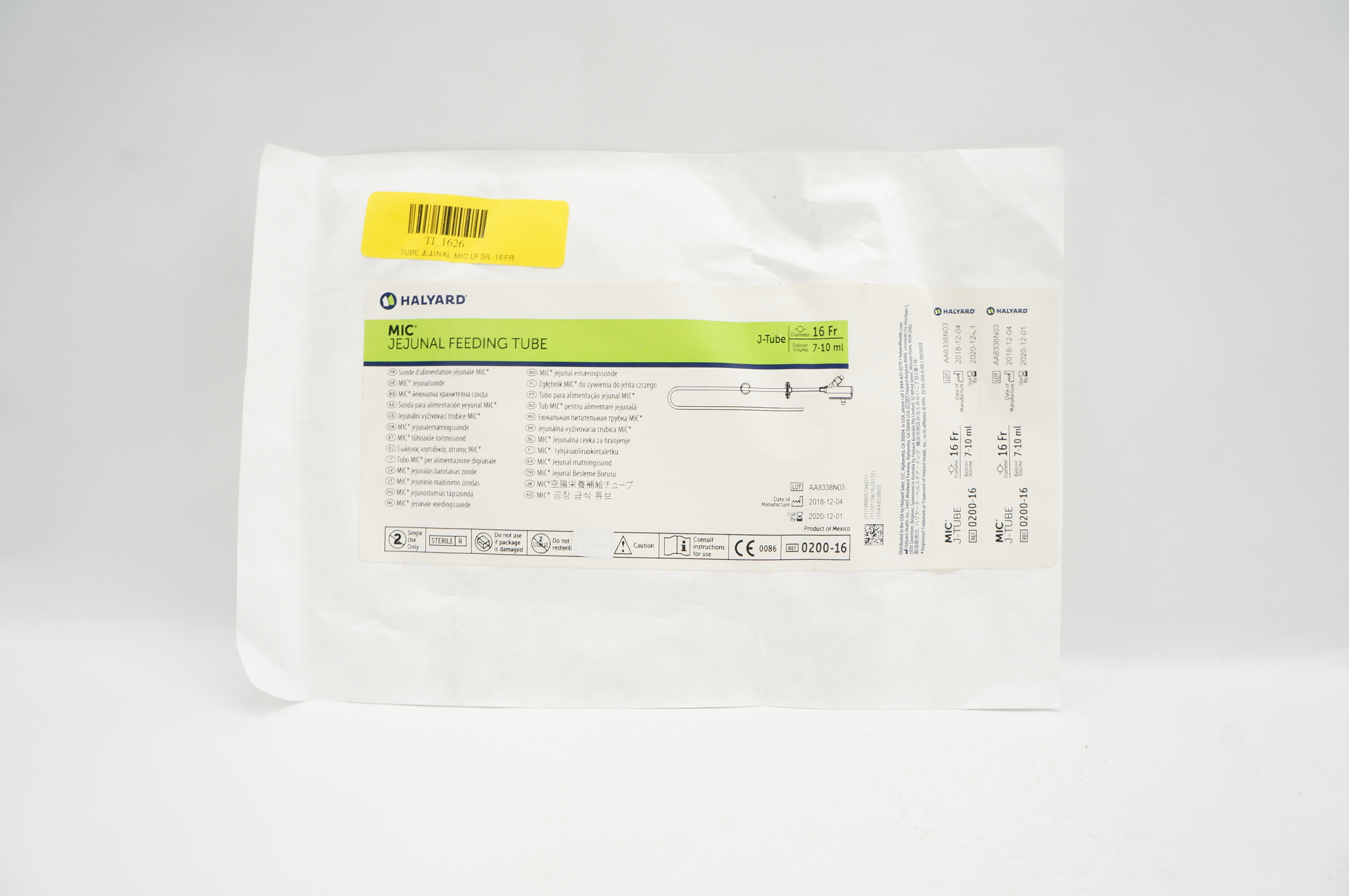 Halyard 0200-16 MIC Jejunal Feeding Tube J-Tube 16Fr x 7-10 ml (x)