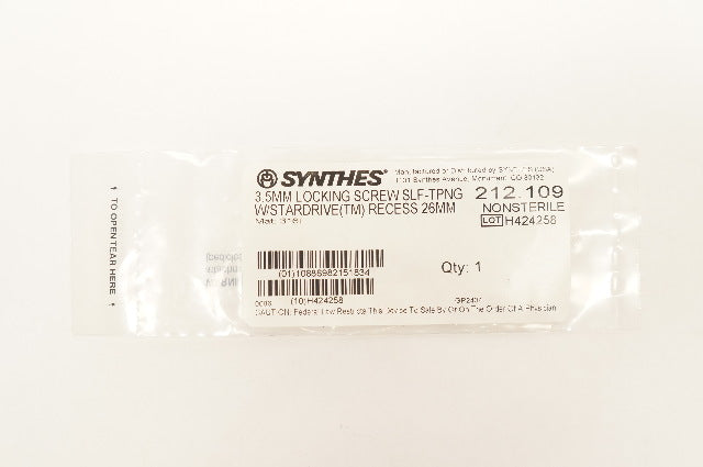 Synthes 212.109 3.5mm Locking Screw Self-Tapping With Stardrive Recess 26mm