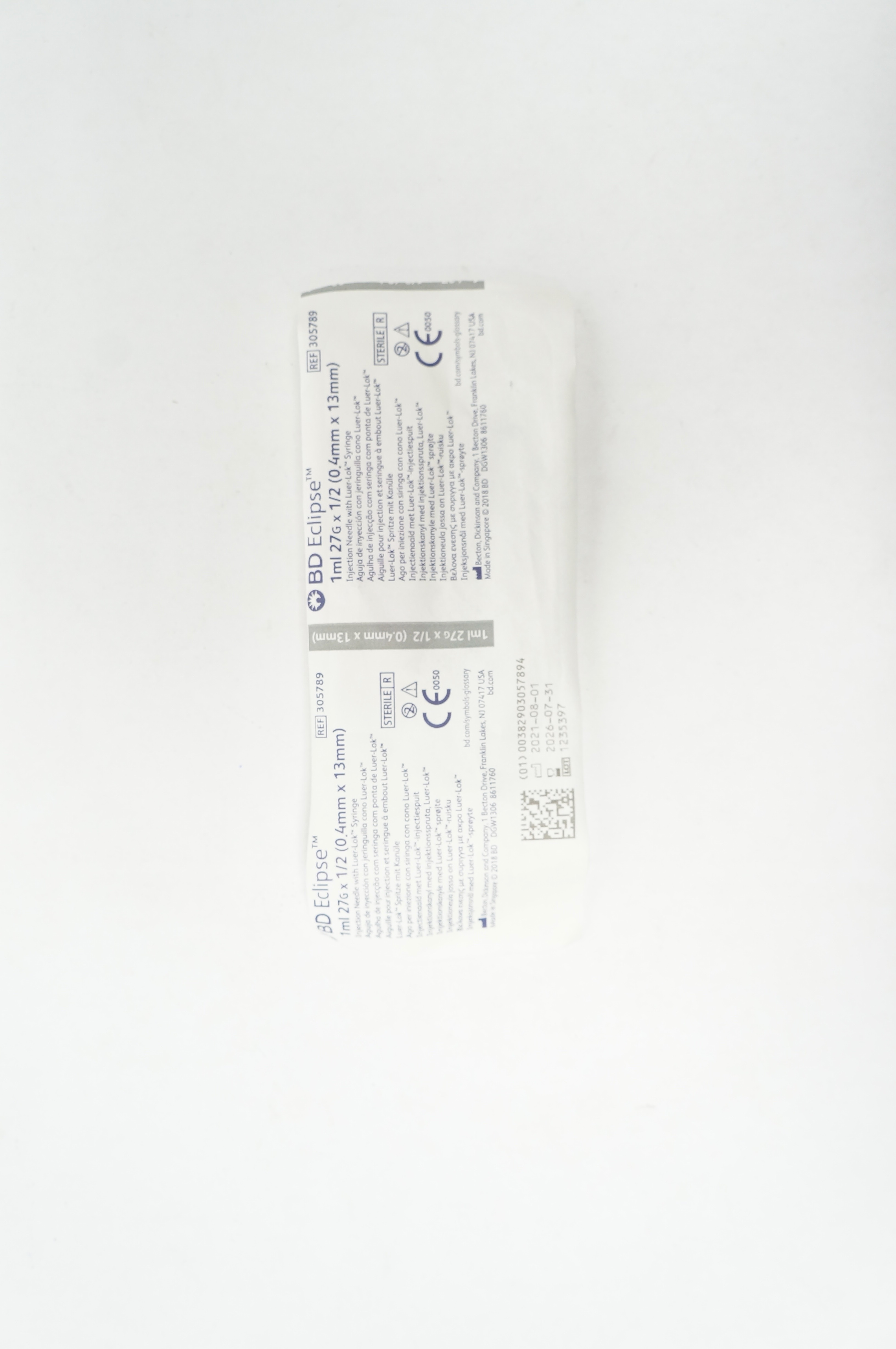 BD 305789 Eclipse Injection Ndle with Luer-Lok Syringe 1ml 27G x 1/2inch