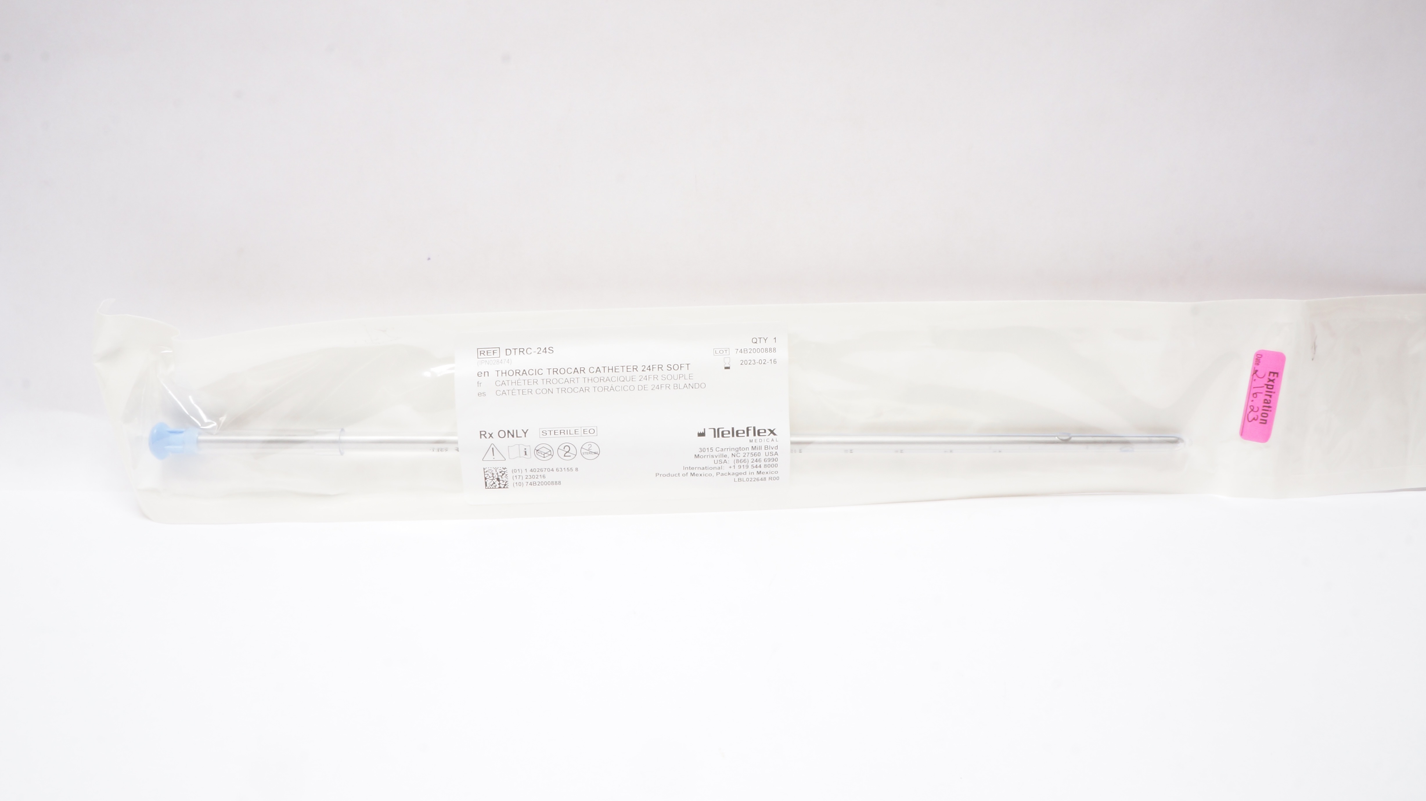 Teleflex DTRC-24S Thoracic Trocar Cath. 24 FR. Soft (x)
