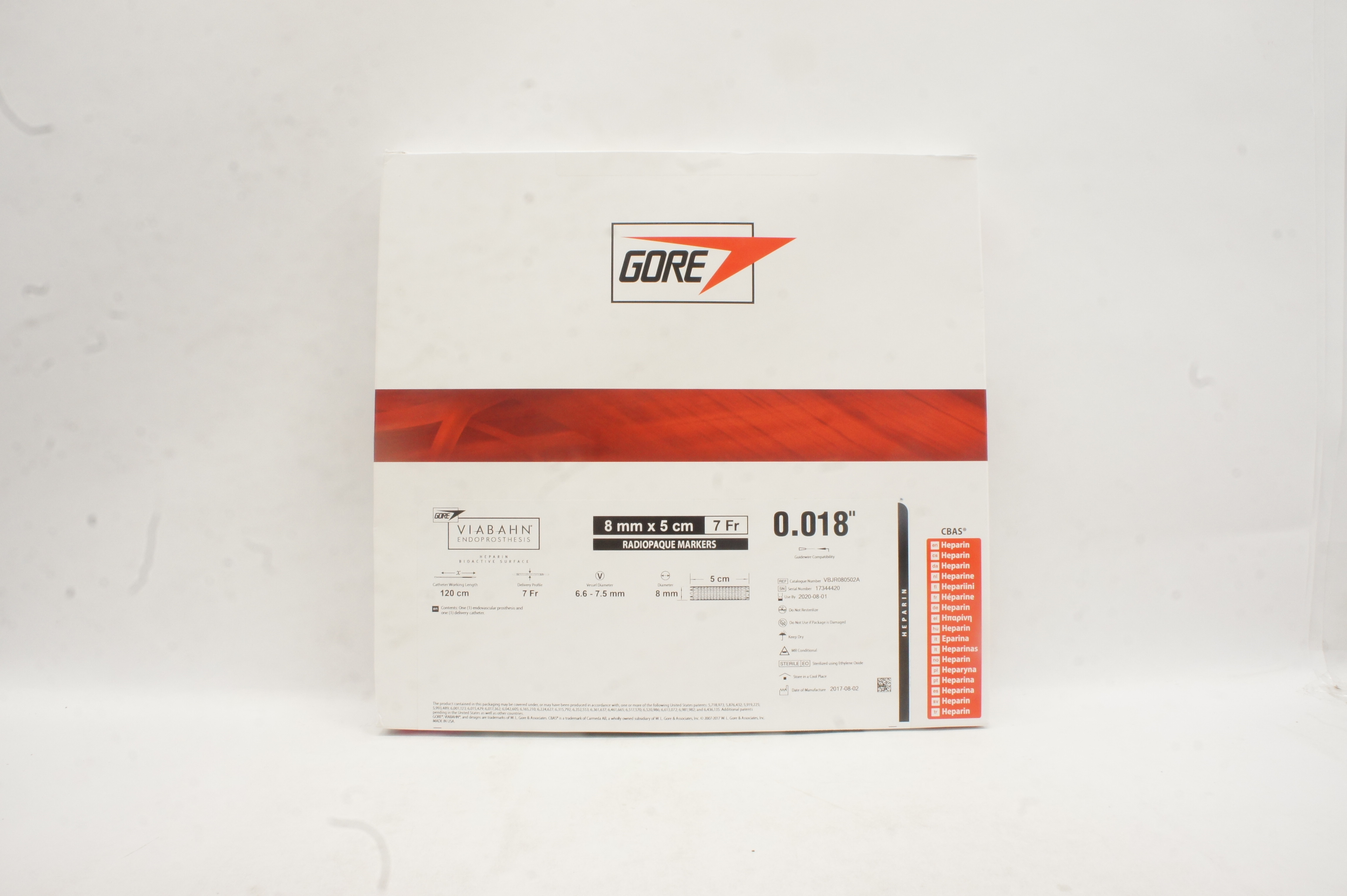 Gore VBJR080502A Viabahn Endoprosthesis with Heparin: 8mm x 5cm x 120cm (x)