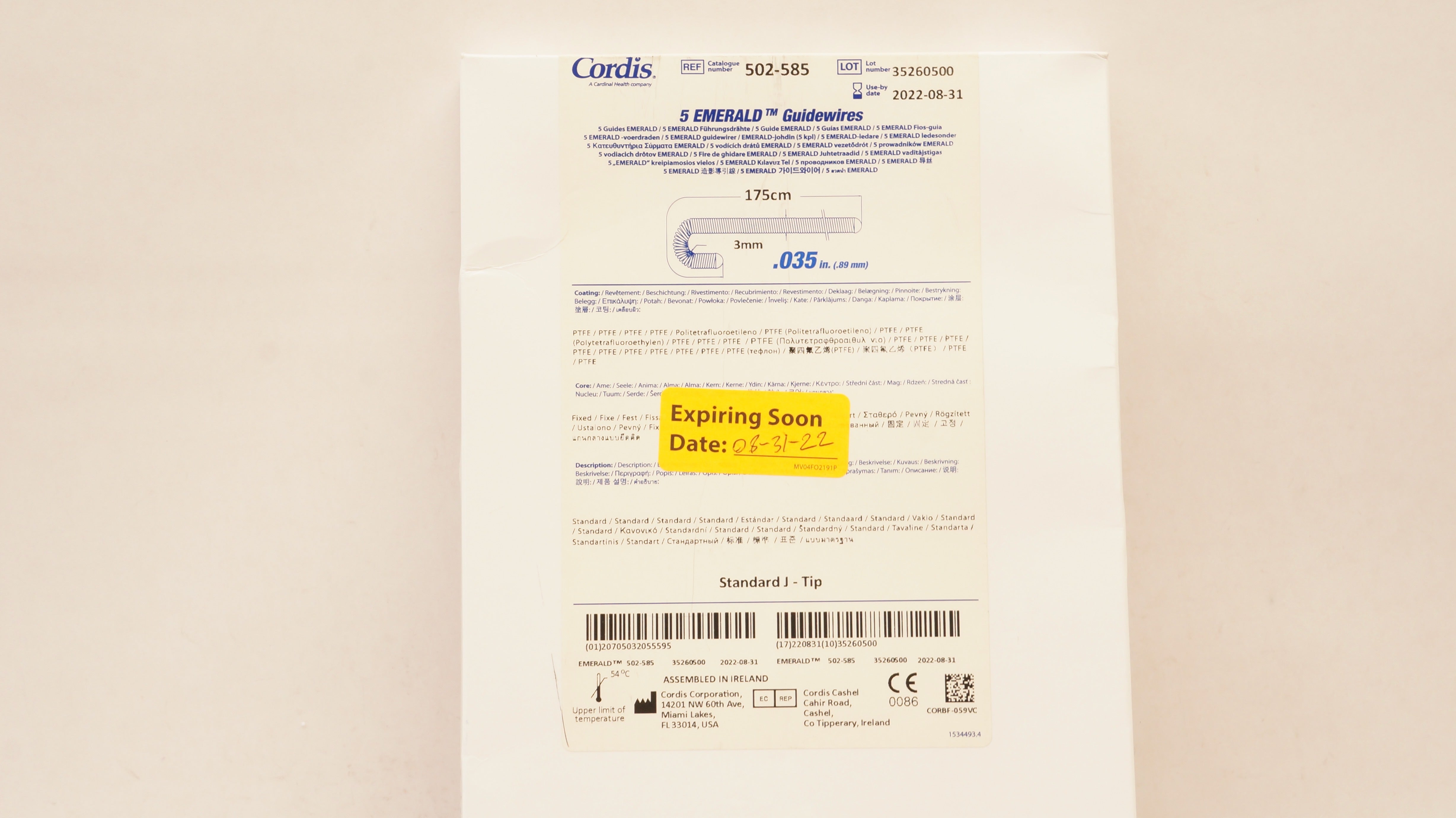 Cordis 502-585 5 Emerald Guidewires 175cm x 3mm x .035inch (x)