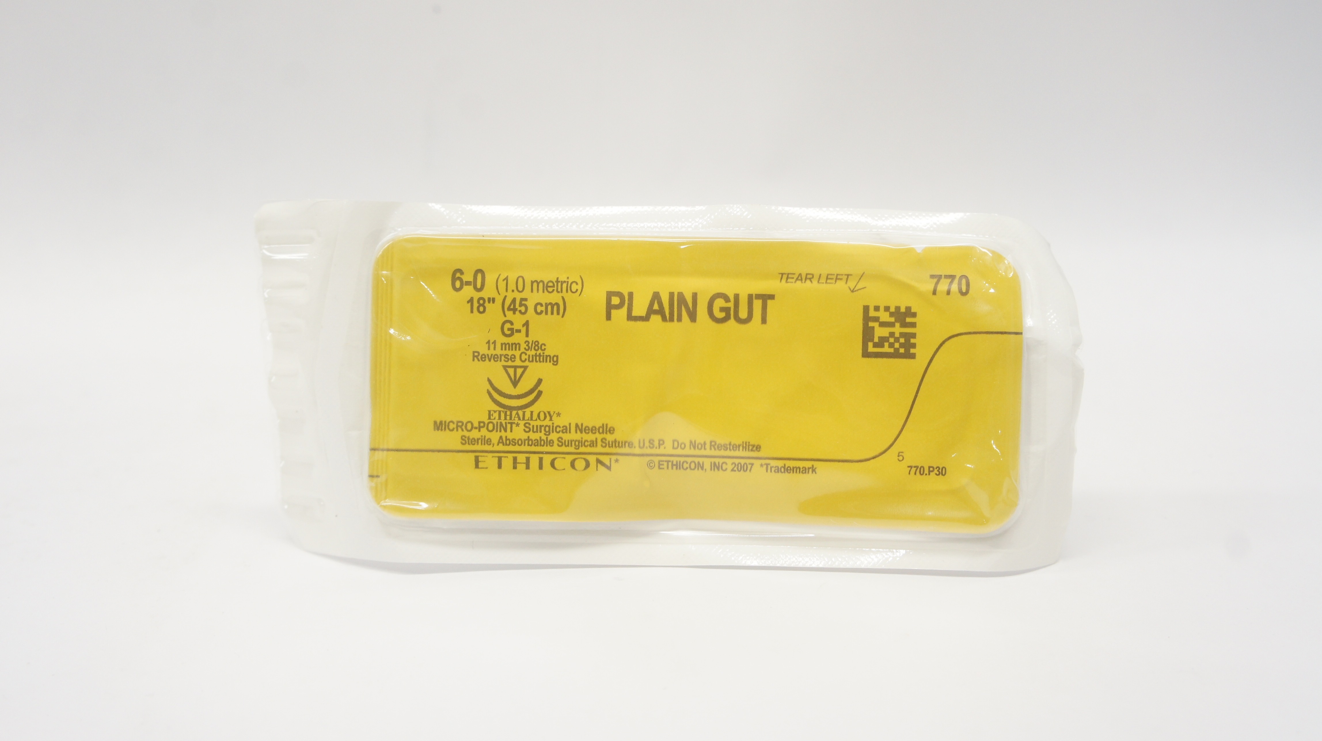Ethicon 770 6-0 PLAIN GUT Surgical Stre G-1 11mm 3/8c Reverse Cutting, 18inch(x)