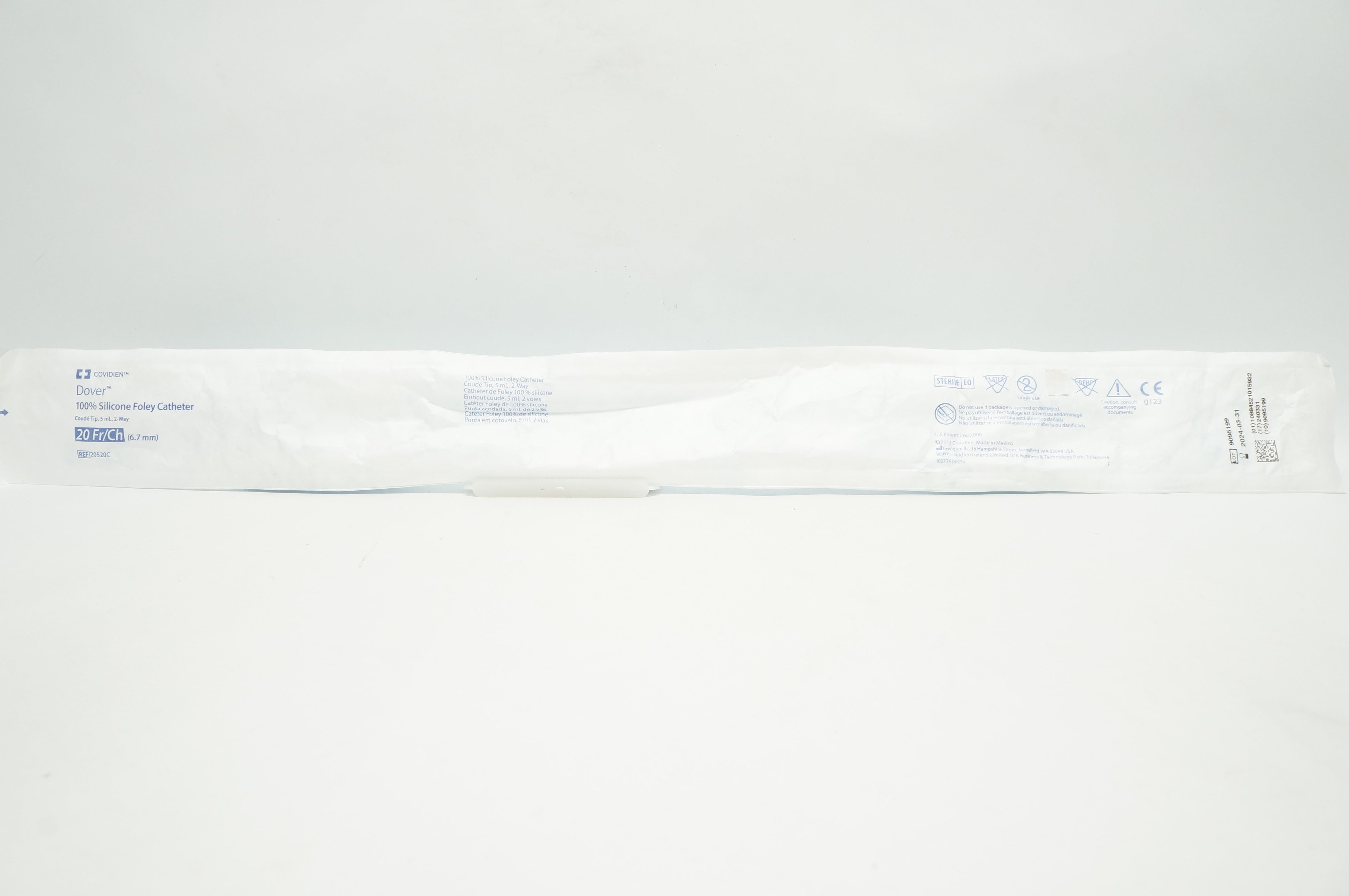 Covidien 20520C Dover 100% Silicone Foley Cath. 2-Way, Coude Tip, 5mL, 20Fr