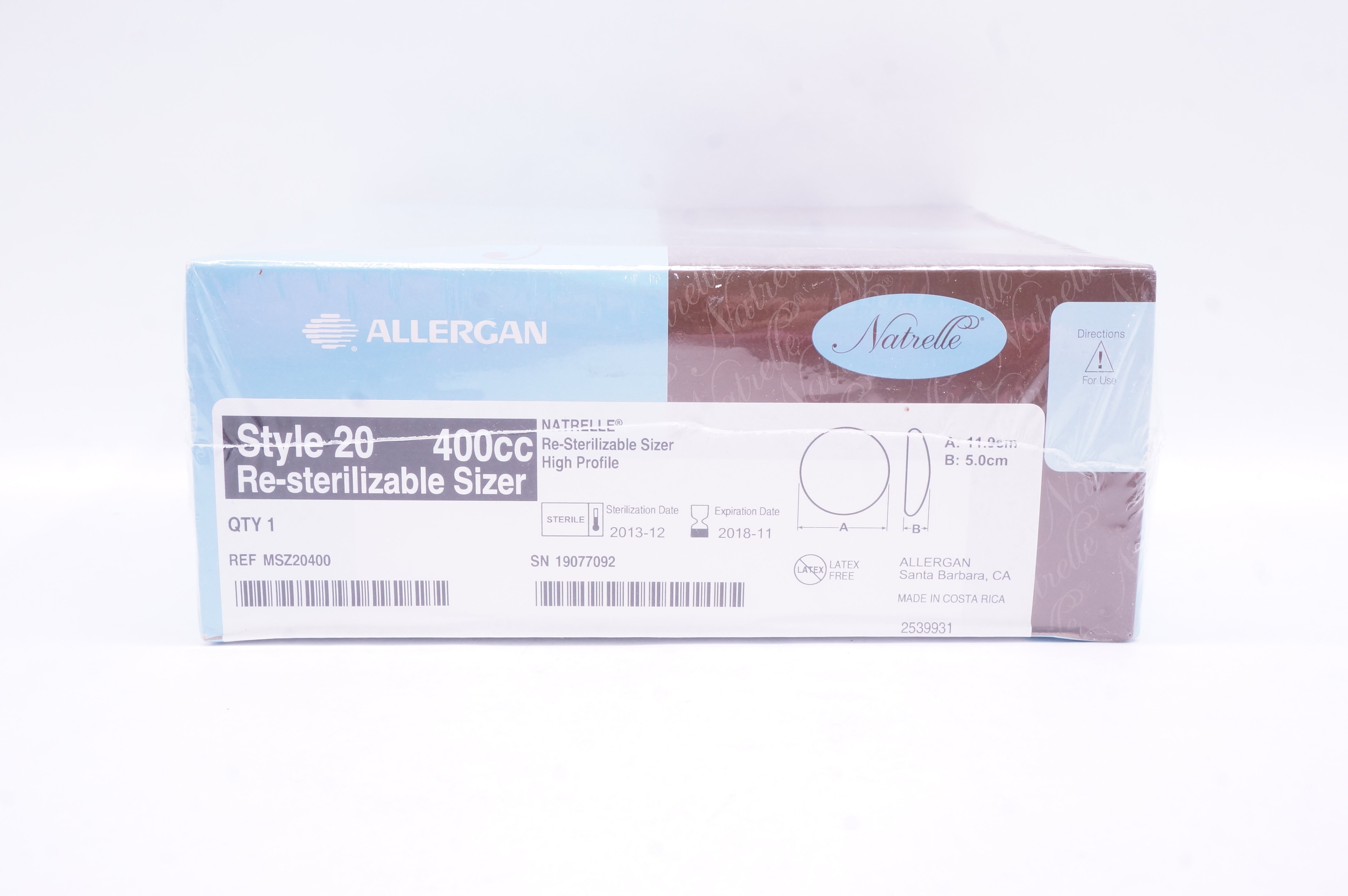 Allergan MSZ20400 Natrelle Re-Sterilizable Sizer High Profile Style 20, 400cc(x)