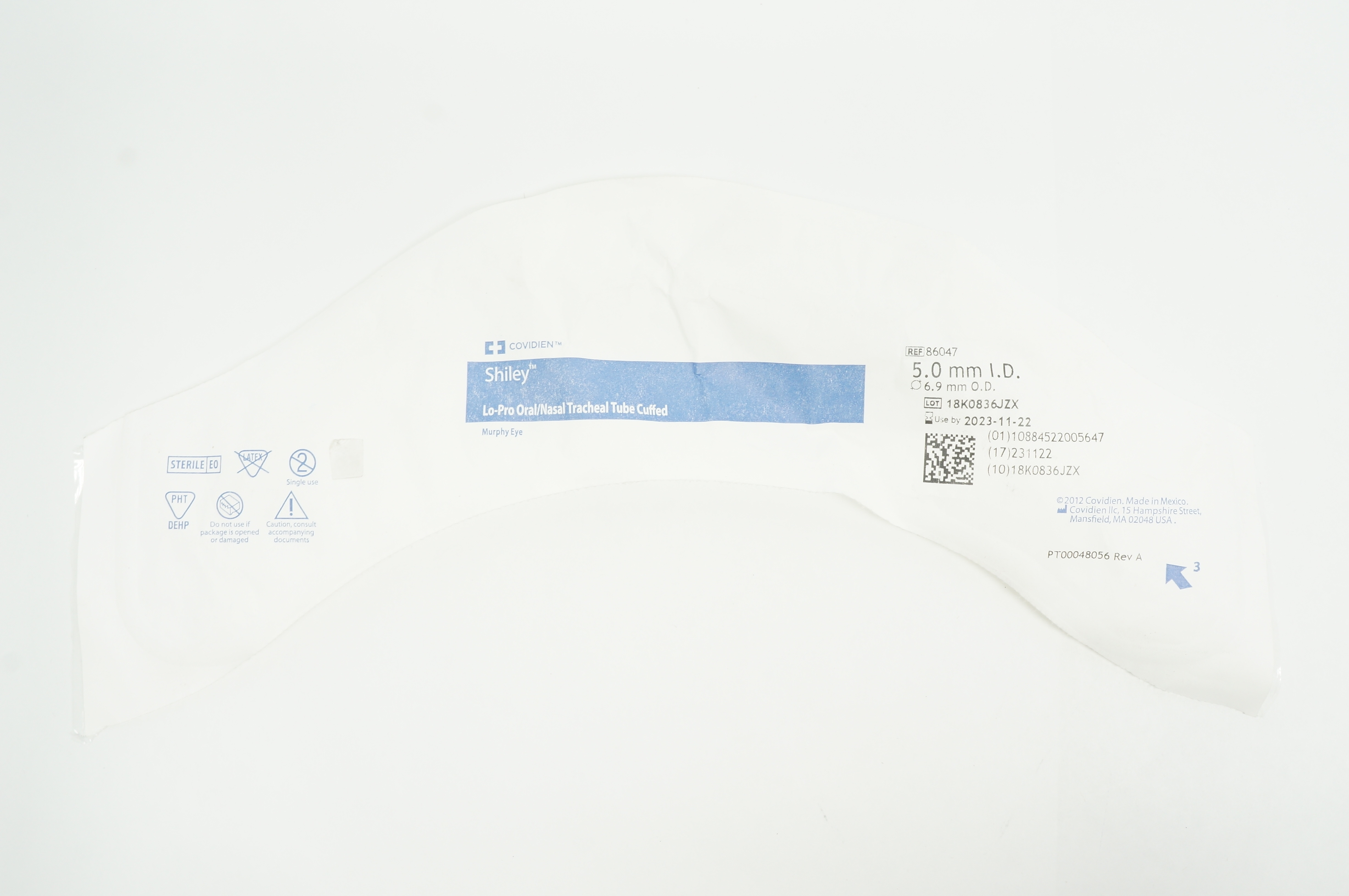 Covidien 86047 Shiley Lo-Pro Oral/Nasal Tracheal Tube Cuffed 5.0mm x 6.9mm