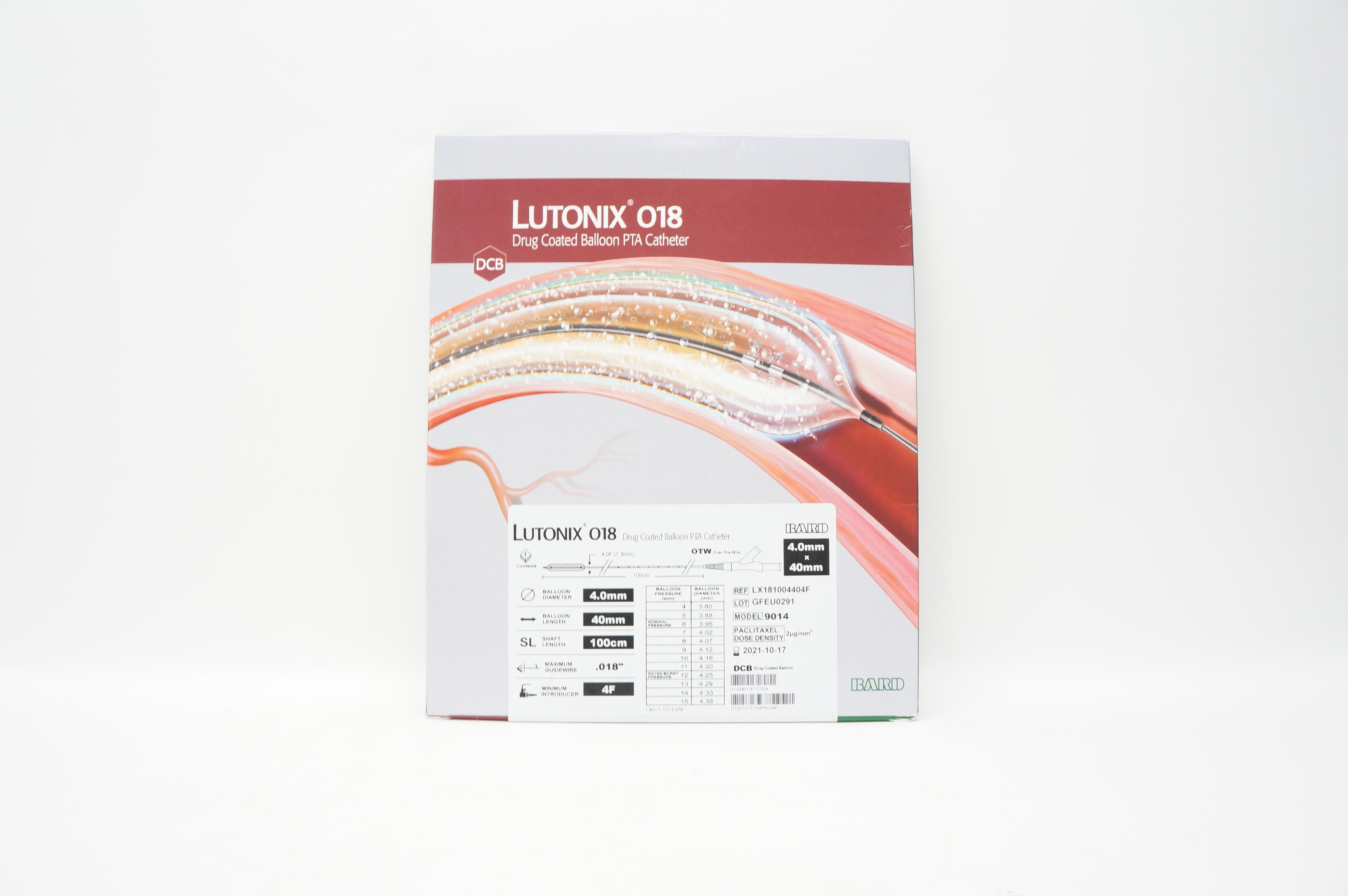 Bard LX181004404F Lutonix 018 Drug Coated Balloon PTA Cath. 4.0mm x 40mm x 100cm