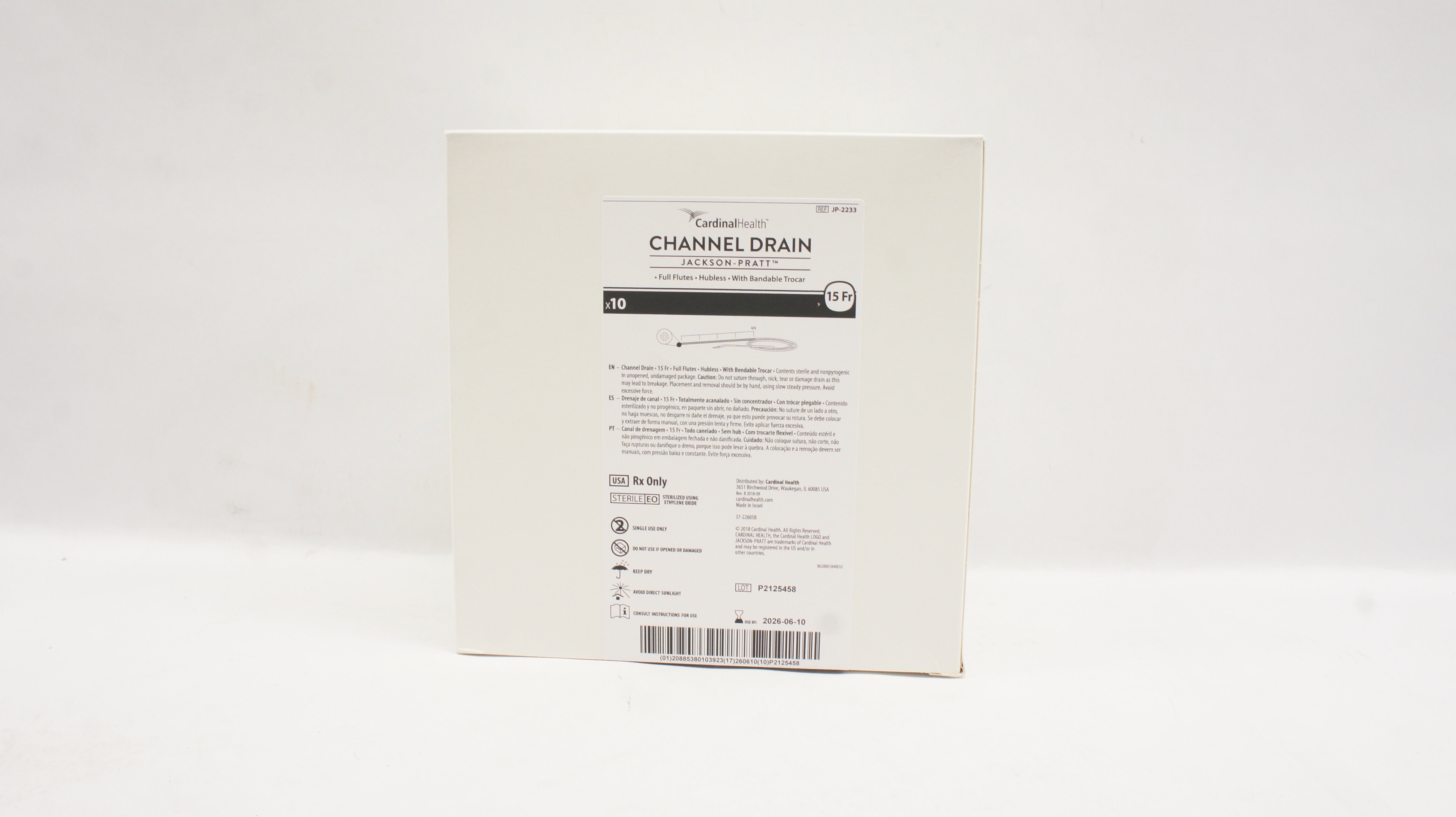 Cardinal Health JP-2233 Jackson-Pratt Channel Drain 15Fr w/ Trocar - Box of 10